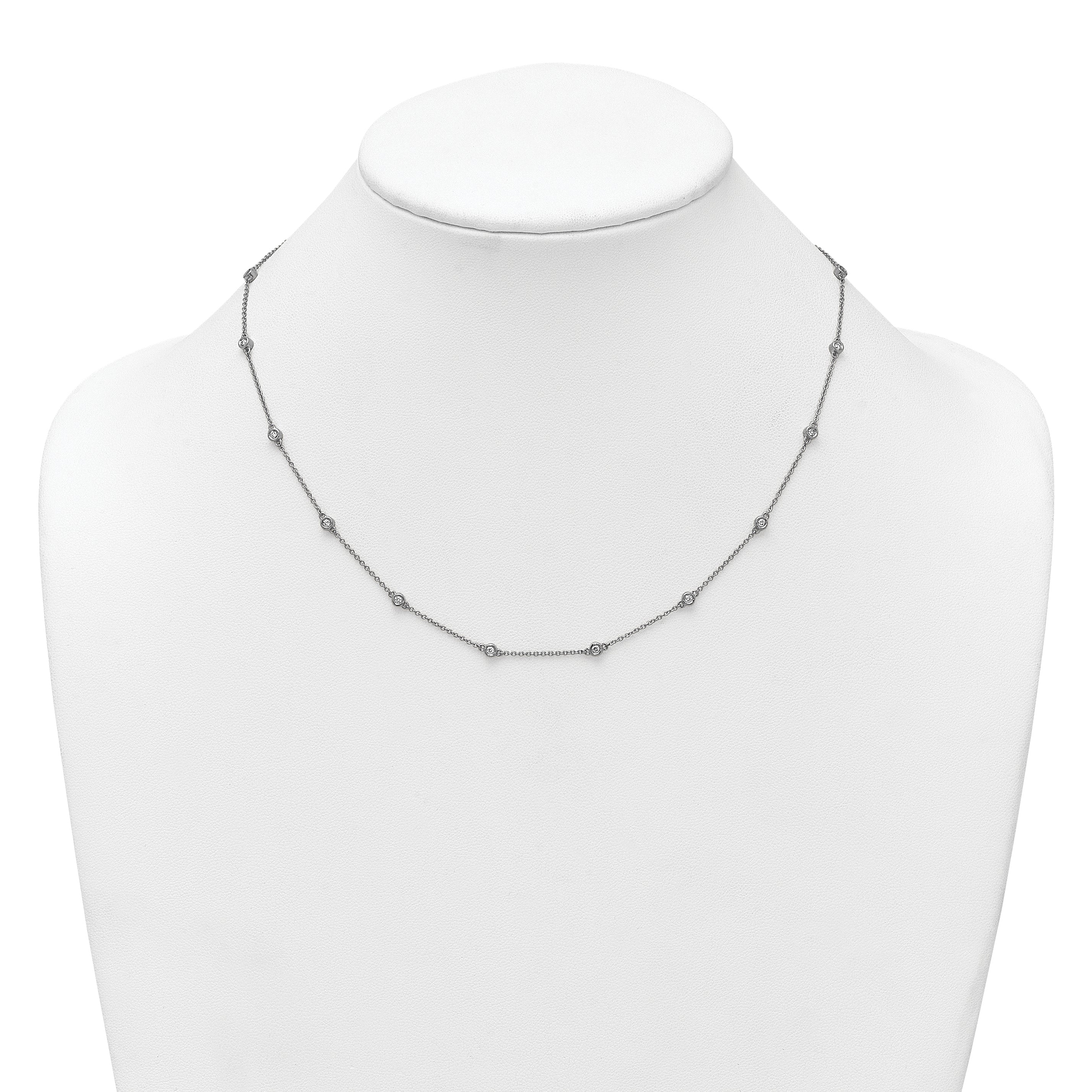 14k White Gold Complete 1/2 carat Bezel-set Diamond and Cable Chain 18-Station 18 inch Necklace