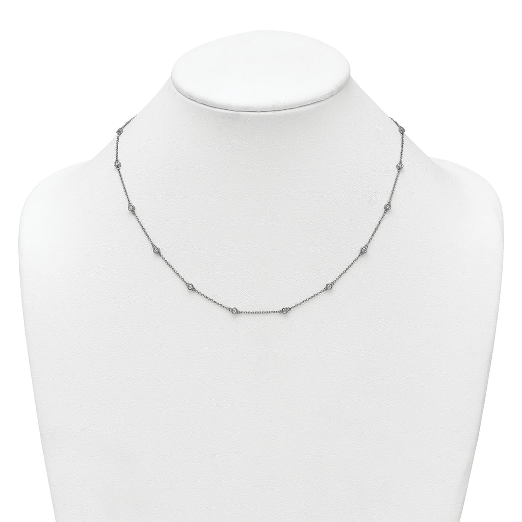 14k White Gold Complete 1/2 carat Bezel-set Diamond and Cable Chain 18-Station 18 inch Necklace