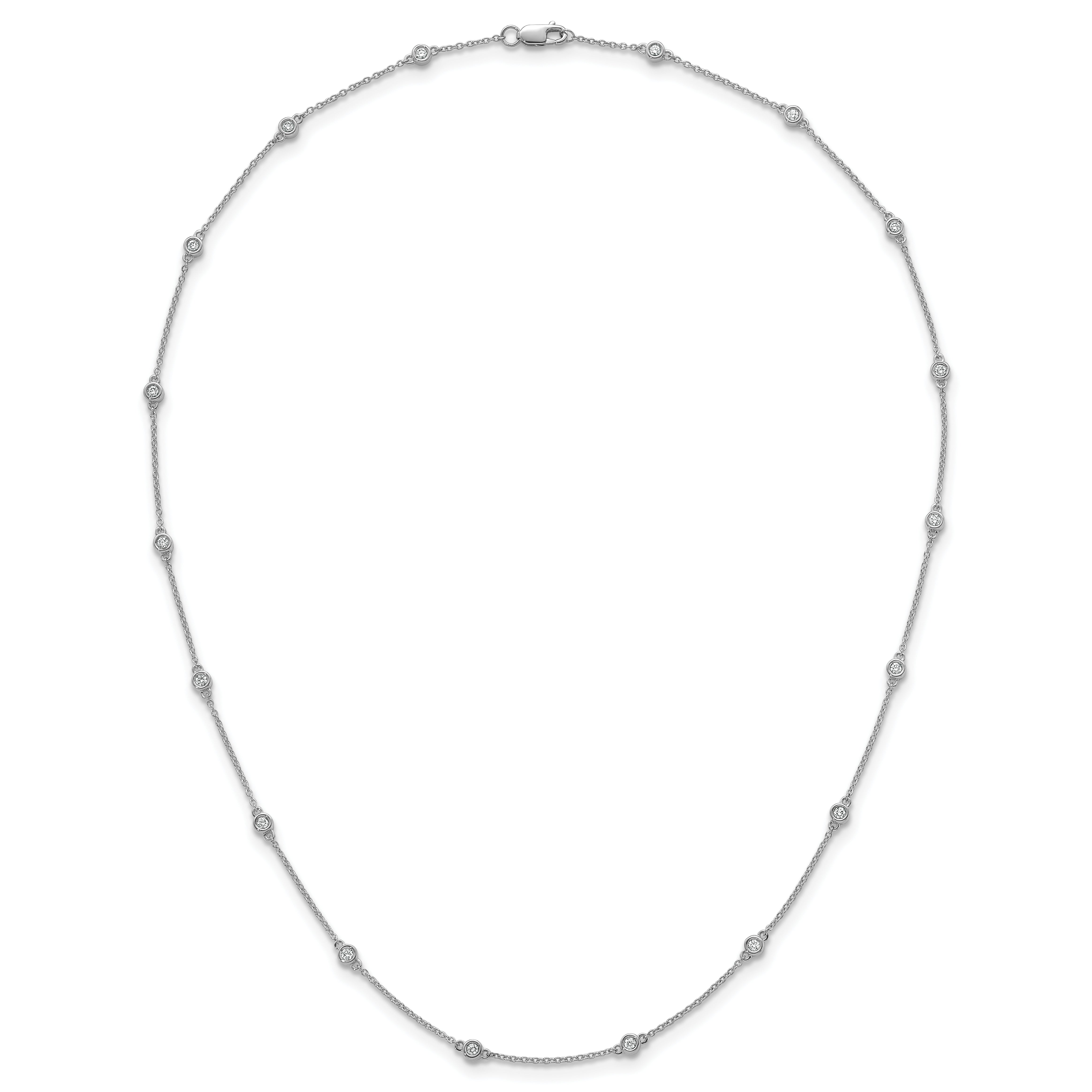 14k White Gold Complete 1/2 carat Bezel-set Diamond and Cable Chain 18-Station 18 inch Necklace
