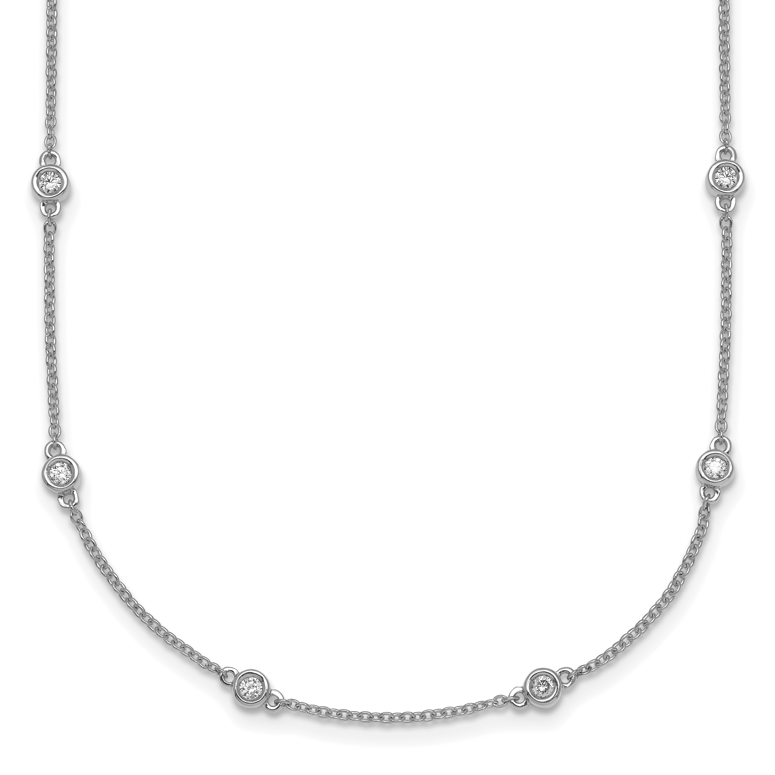 14k White Gold Complete 1/2 carat Bezel-set Diamond and Cable Chain 20-Station 20 inch Necklace Main image