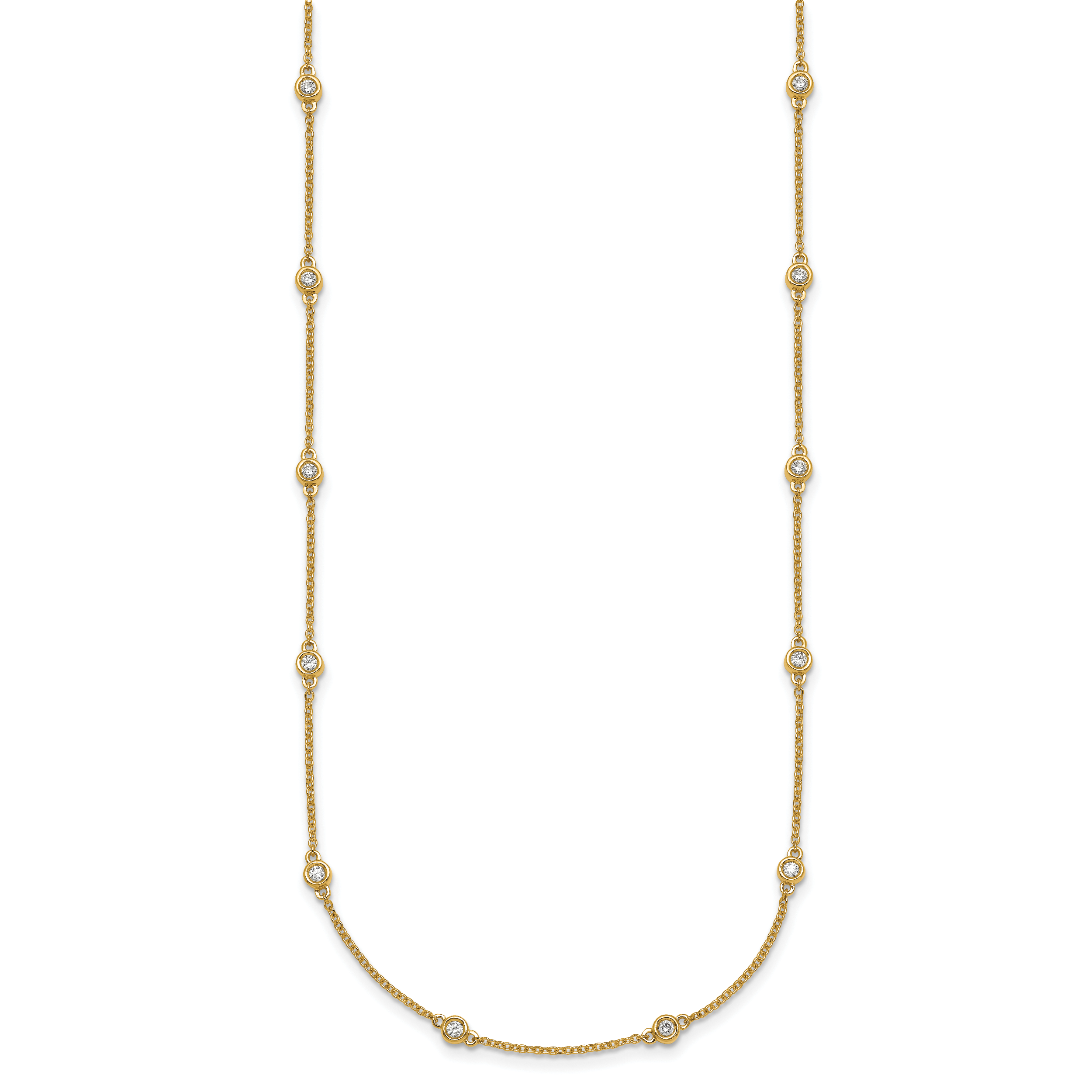 14k Complete 1/2 carat Bezel-set Diamond and Cable Chain 20-Station 20 inch Necklace