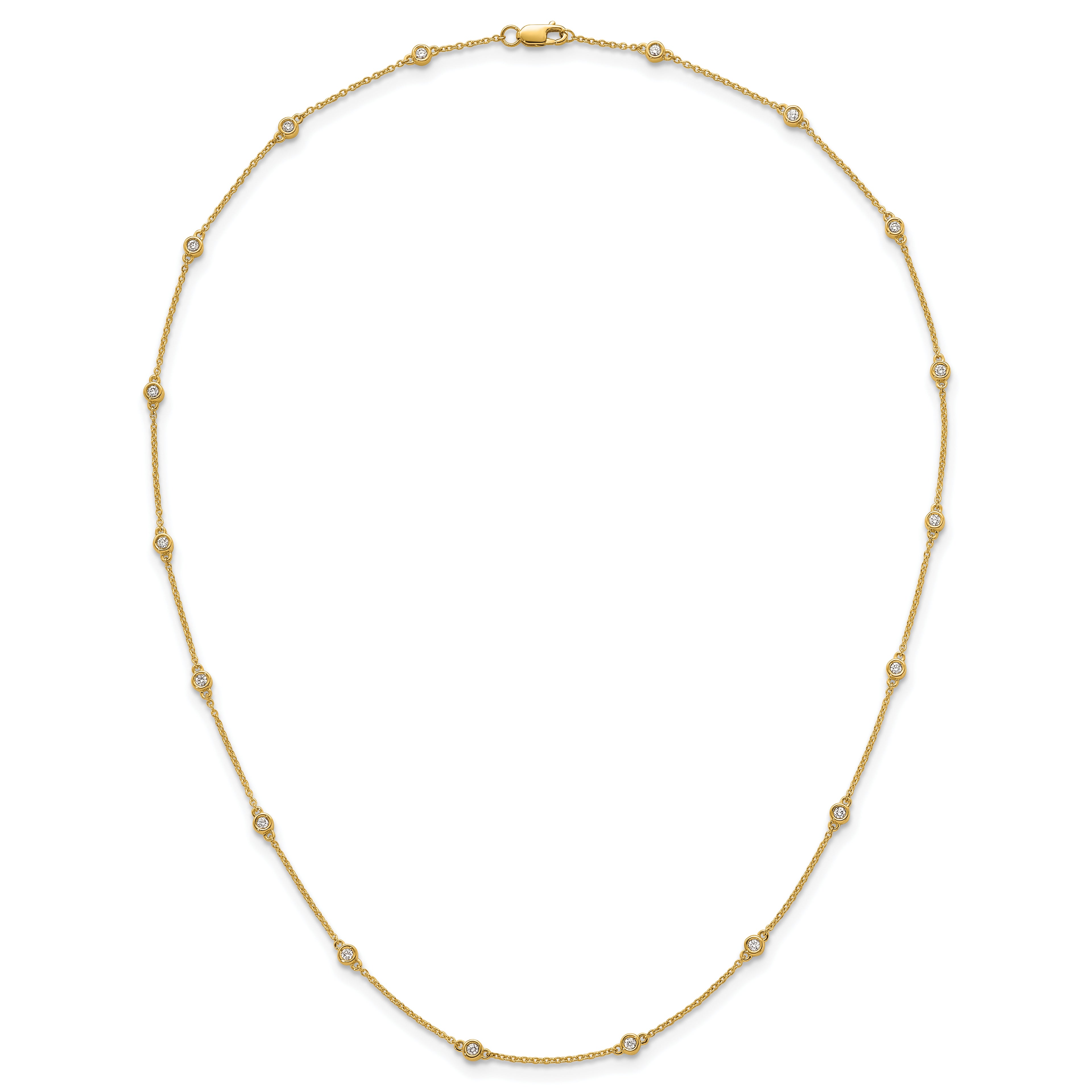 14k Complete 1/2 carat Bezel-set Diamond and Cable Chain 18-Station 18 inch Necklace