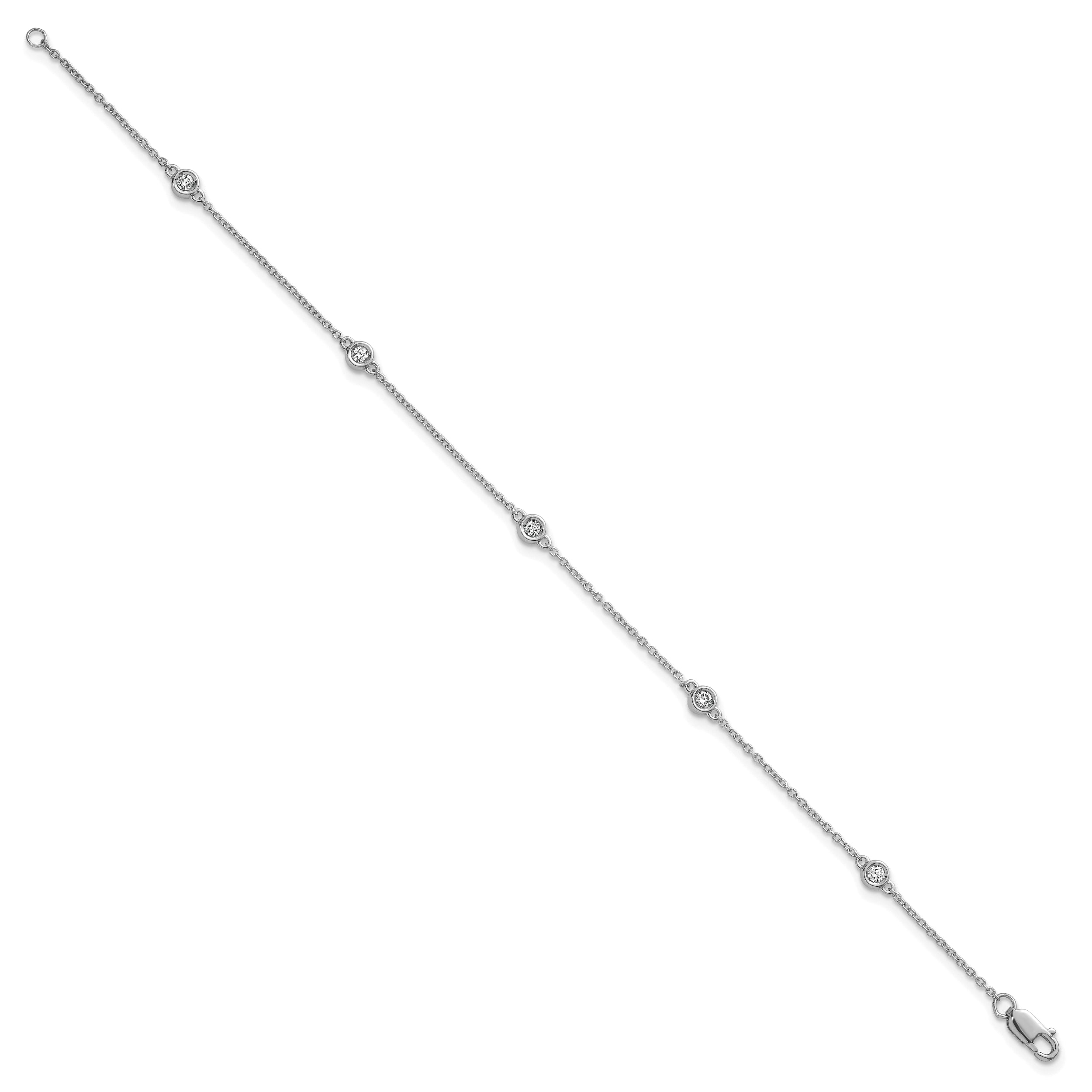 14k White Gold Complete 1/6 carat Bezel-set Diamond and Cable Chain 5-Station 7 inch Bracelet