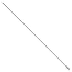 14k White Gold Complete 1/6 carat Bezel-set Diamond and Cable Chain 5-Station 7 inch Bracelet
