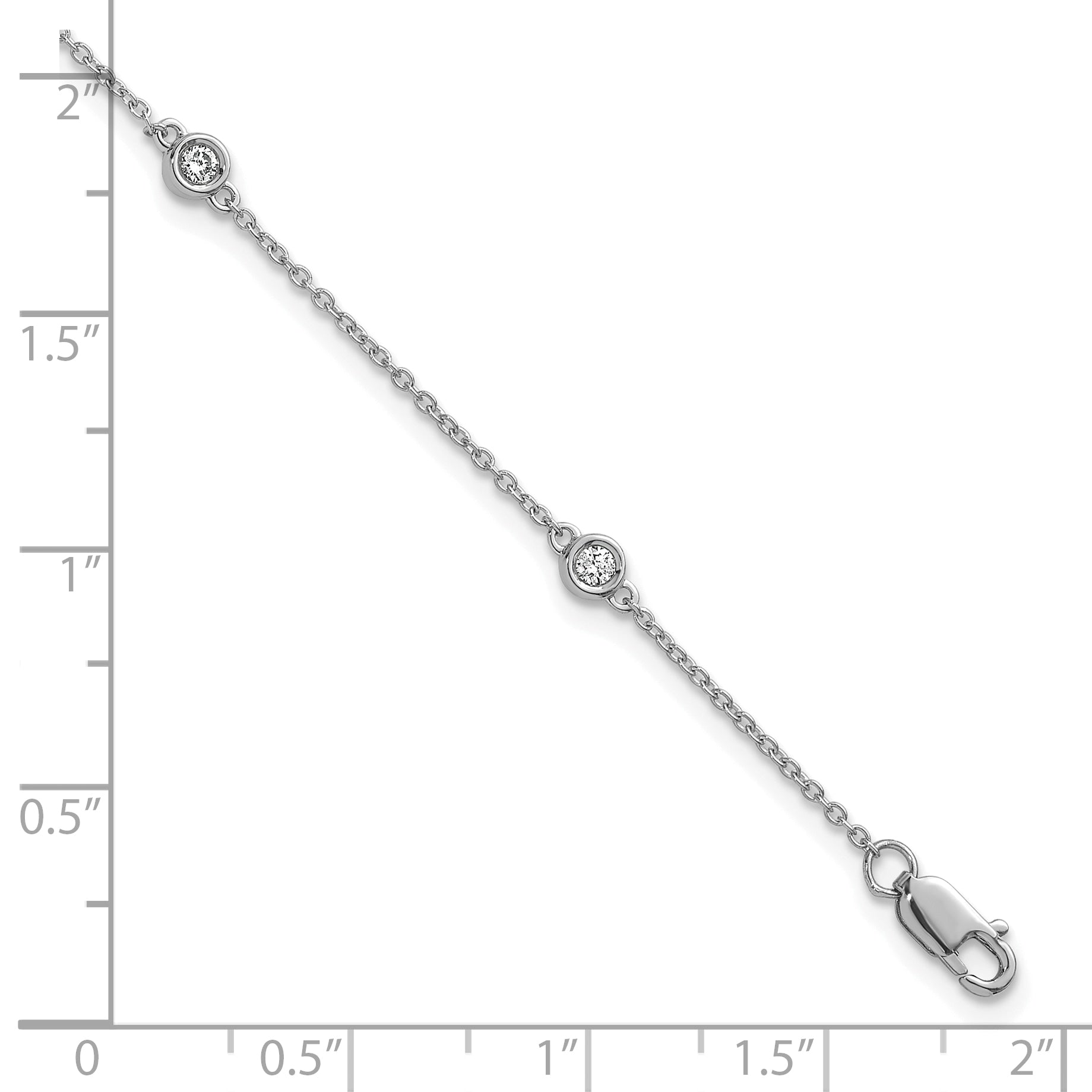 14k White Gold Complete 1/6 carat Bezel-set Diamond and Cable Chain 5-Station 7 inch Bracelet