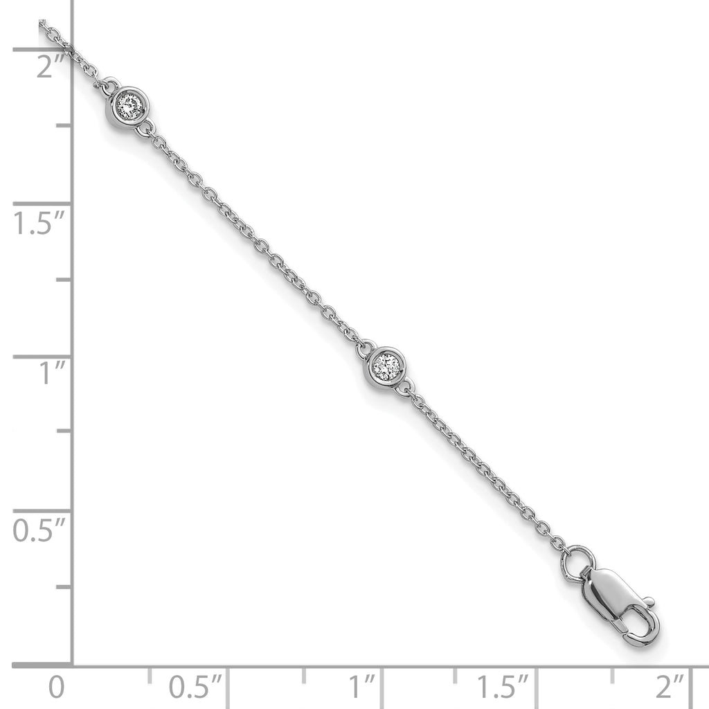 14k White Gold Complete 1/6 carat Bezel-set Diamond and Cable Chain 5-Station 7 inch Bracelet