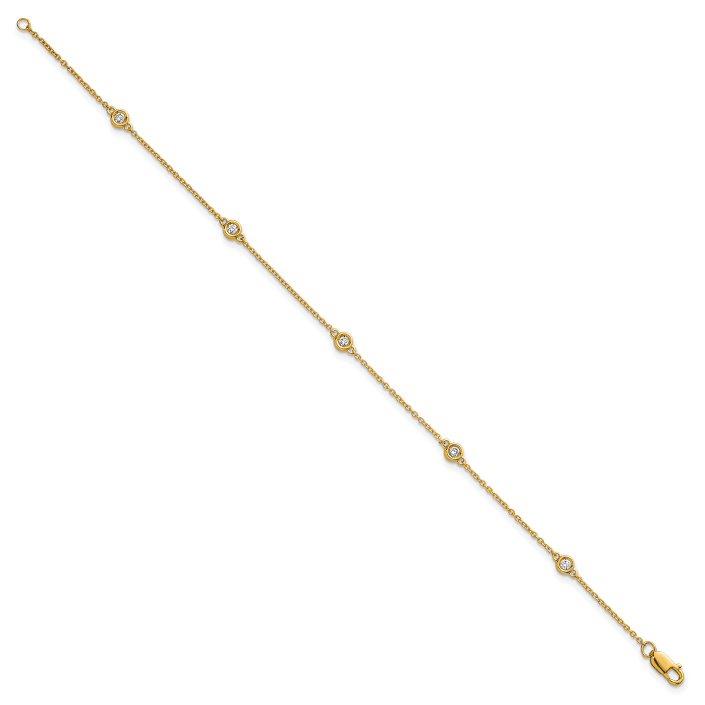 14k Complete 1/6 carat Bezel-set Diamond and Cable Chain 5-Station 7 inch Bracelet