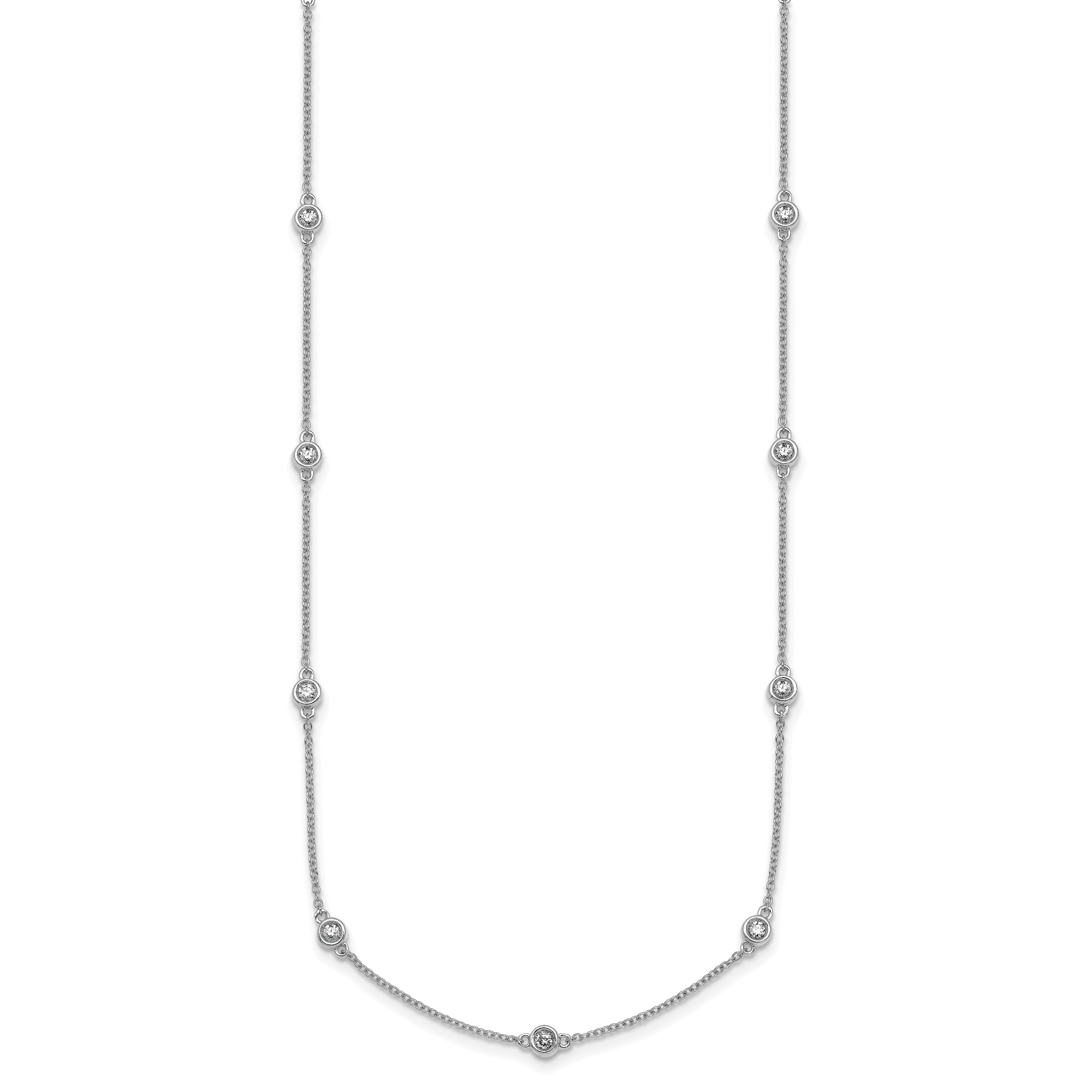 14k White Gold Complete 5/8 carat Bezel-set Diamond and Cable Chain 17-Station 20 inch Necklace