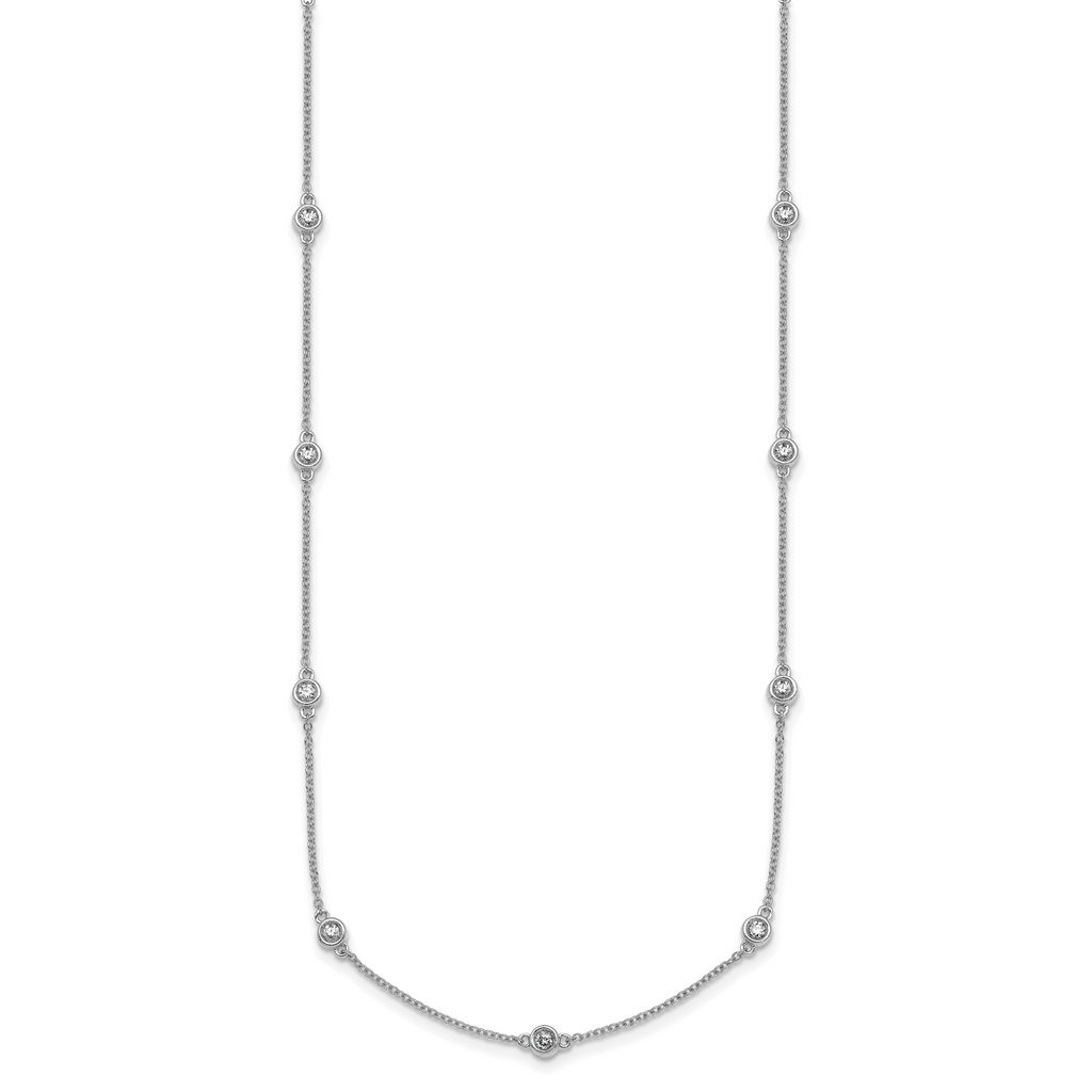14k White Gold Complete 5/8 carat Bezel-set Diamond and Cable Chain 17-Station 20 inch Necklace