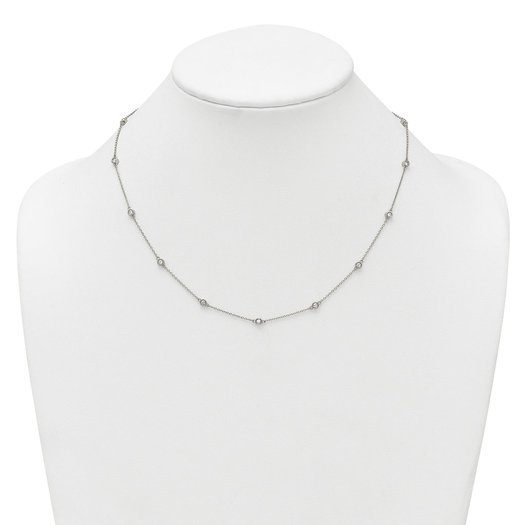 14k White Gold Complete 1/2 carat Bezel-set Diamond and Cable Chain 15-Station 18 inch Necklace