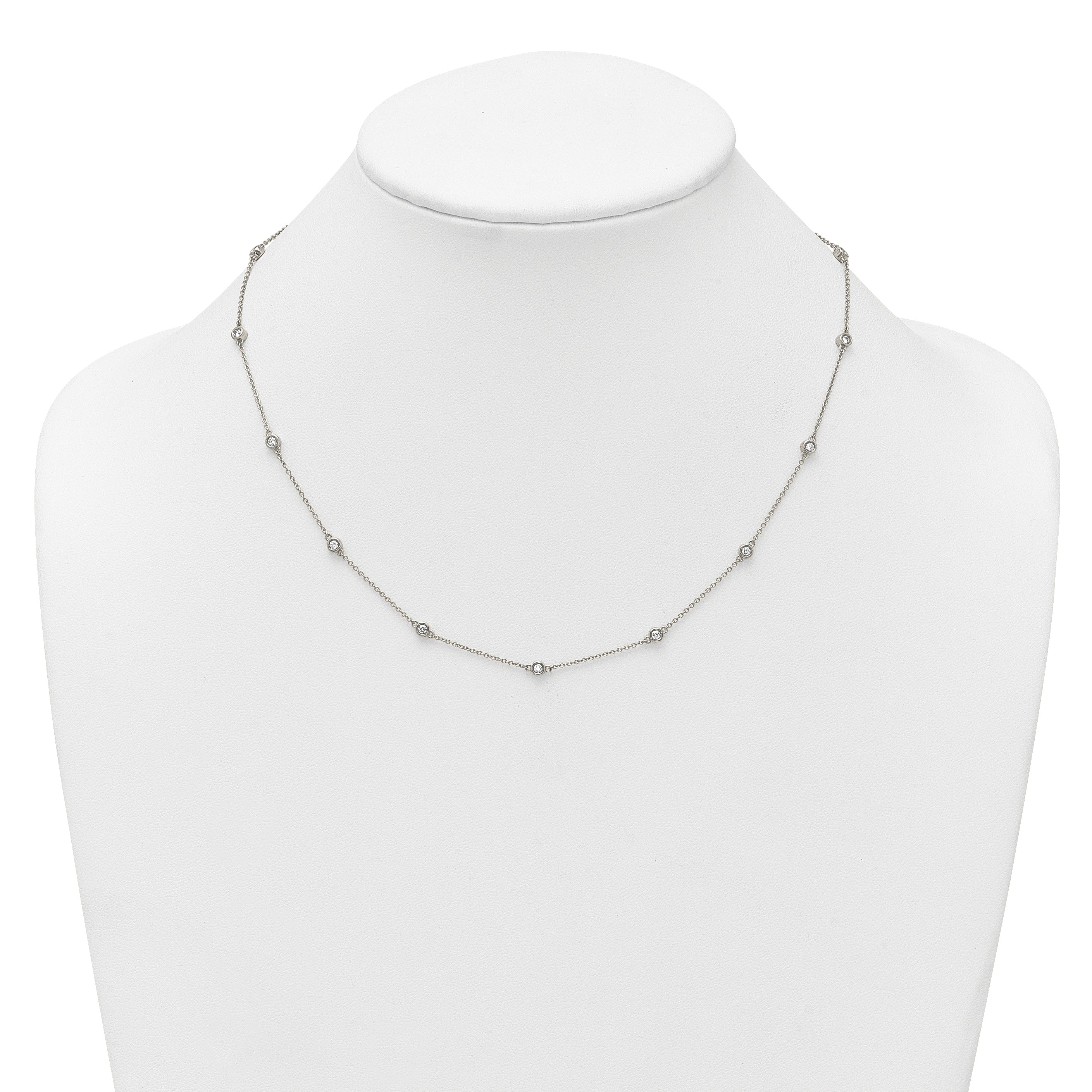 14k White Gold Complete 1/2 carat Bezel-set Diamond and Cable Chain 15-Station 18 inch Necklace