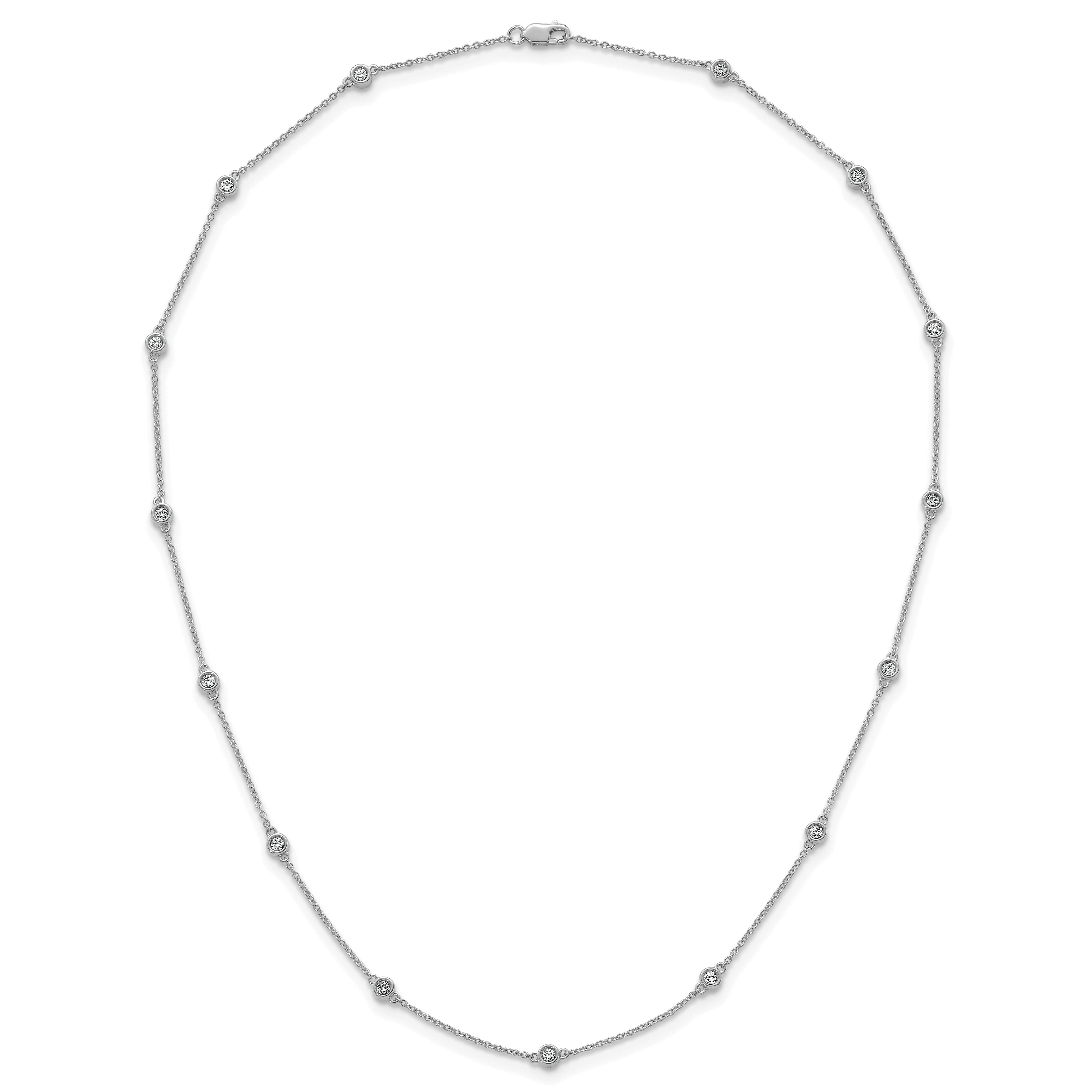 14k White Gold Complete 1/2 carat Bezel-set Diamond and Cable Chain 15-Station 18 inch Necklace