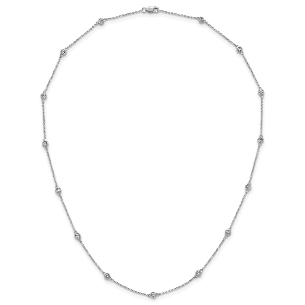 14k White Gold Complete 1/2 carat Bezel-set Diamond and Cable Chain 15-Station 18 inch Necklace