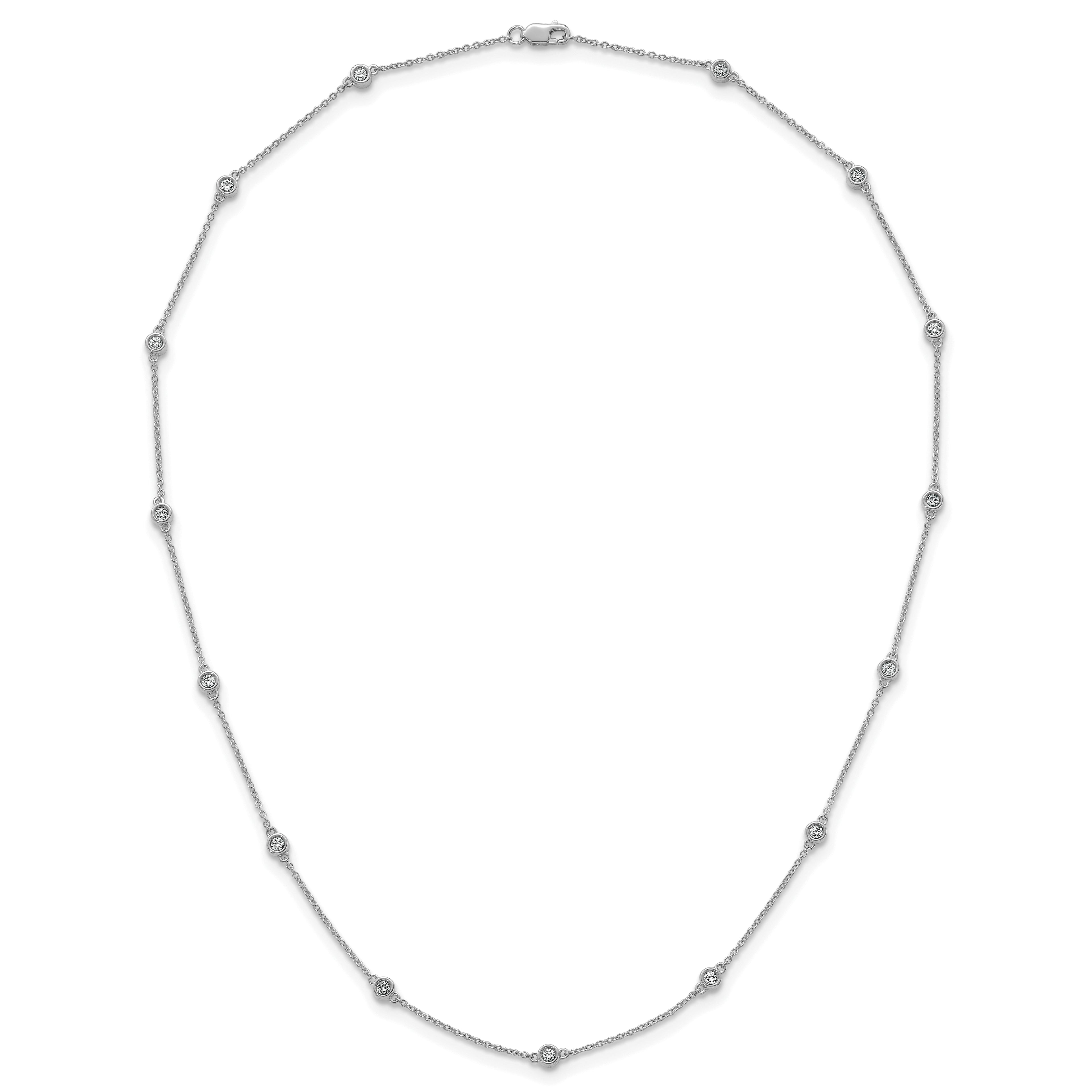 14k White Gold Complete 1/2 carat Bezel-set Diamond and Cable Chain 15-Station 18 inch Necklace