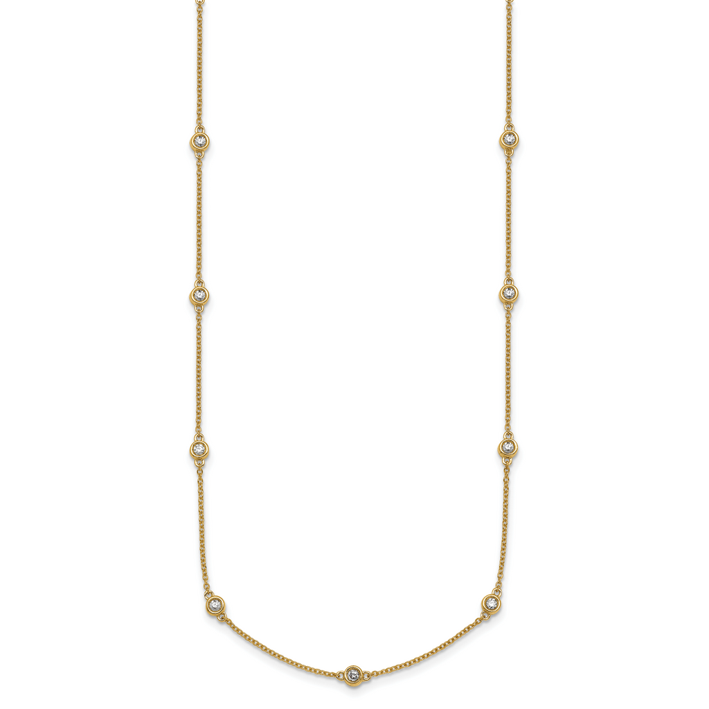 14k Complete 5/8 carat Bezel-set Diamond and Cable Chain 17-Station 20 inch Necklace
