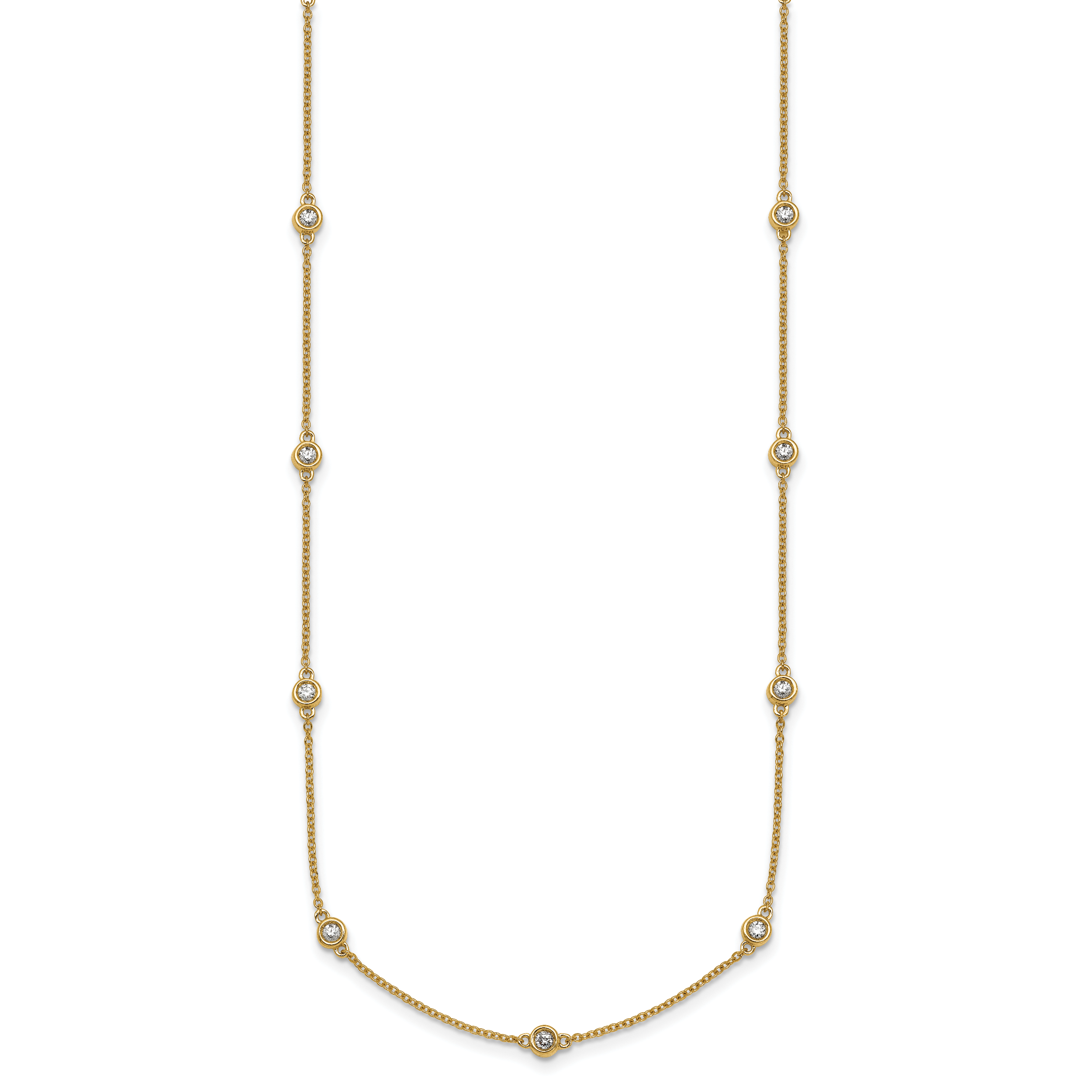 14k Complete 5/8 carat Bezel-set Diamond and Cable Chain 17-Station 20 inch Necklace