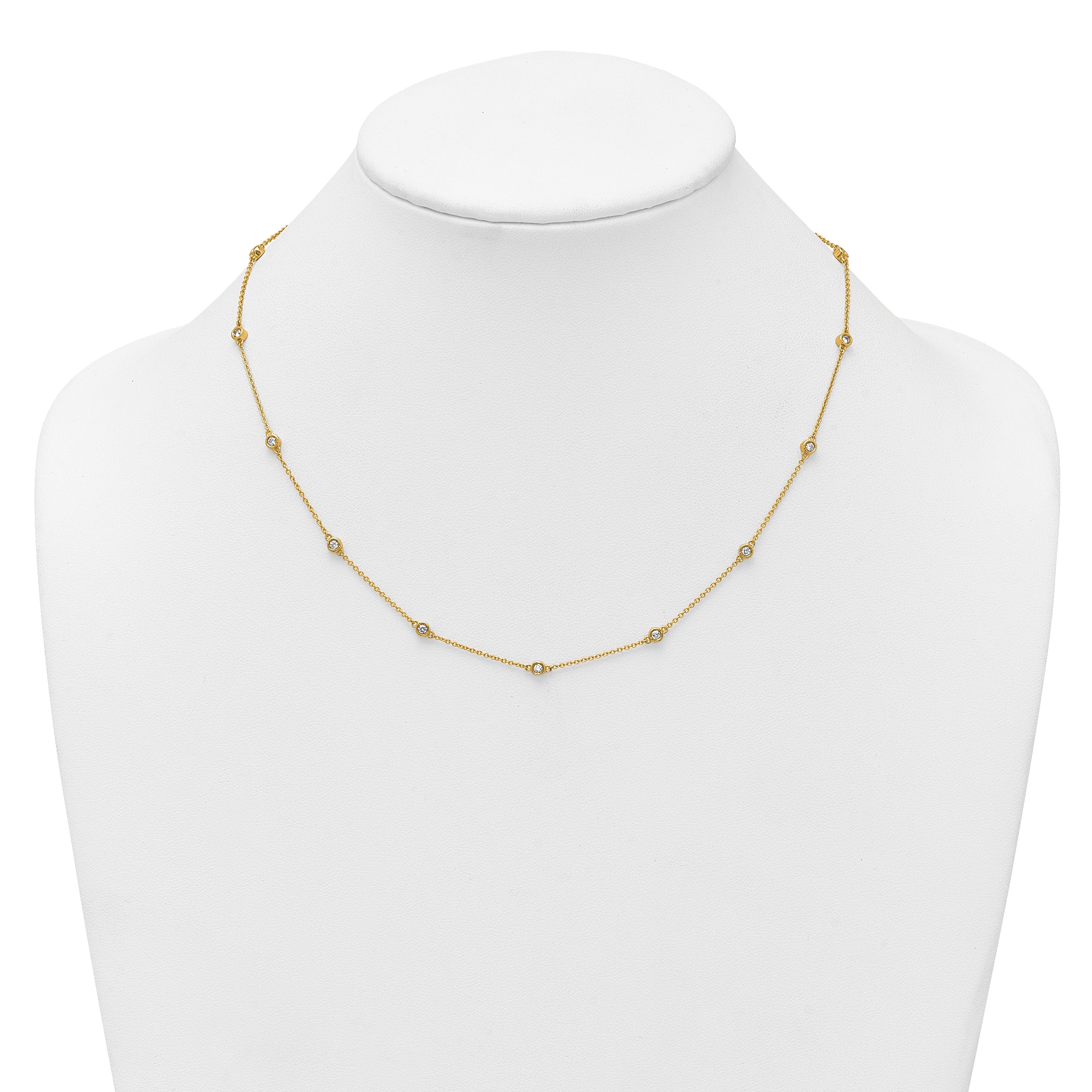 14k Complete 1/2 carat Bezel-set Diamond and Cable Chain 15-Station 18 inch Necklace