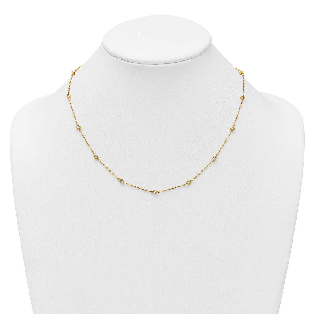 14k Complete 1/2 carat Bezel-set Diamond and Cable Chain 15-Station 18 inch Necklace