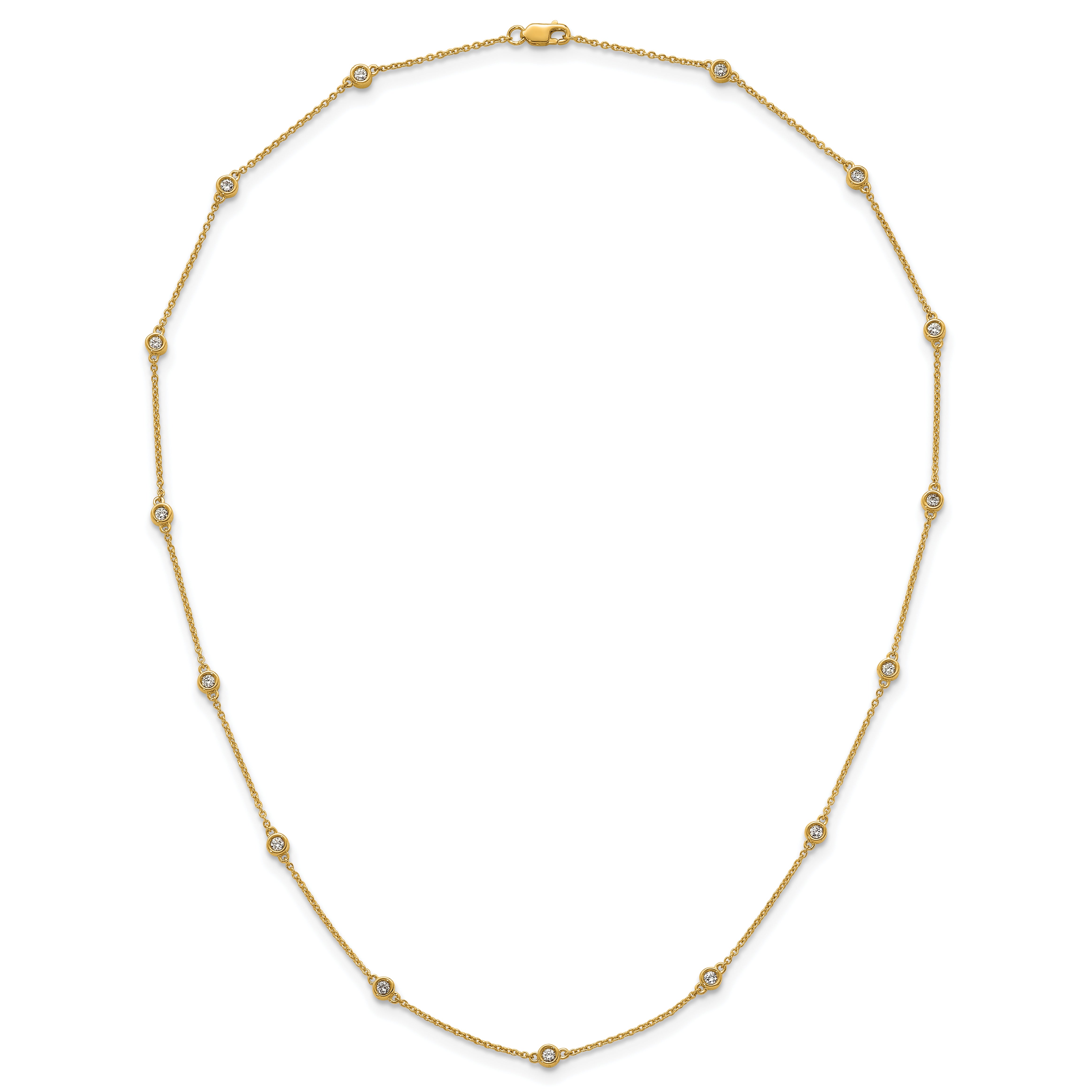 14k Complete 1/2 carat Bezel-set Diamond and Cable Chain 15-Station 18 inch Necklace