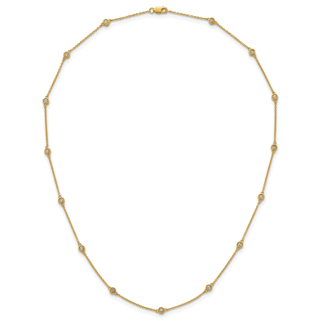 14k Complete 1/2 carat Bezel-set Diamond and Cable Chain 15-Station 18 inch Necklace