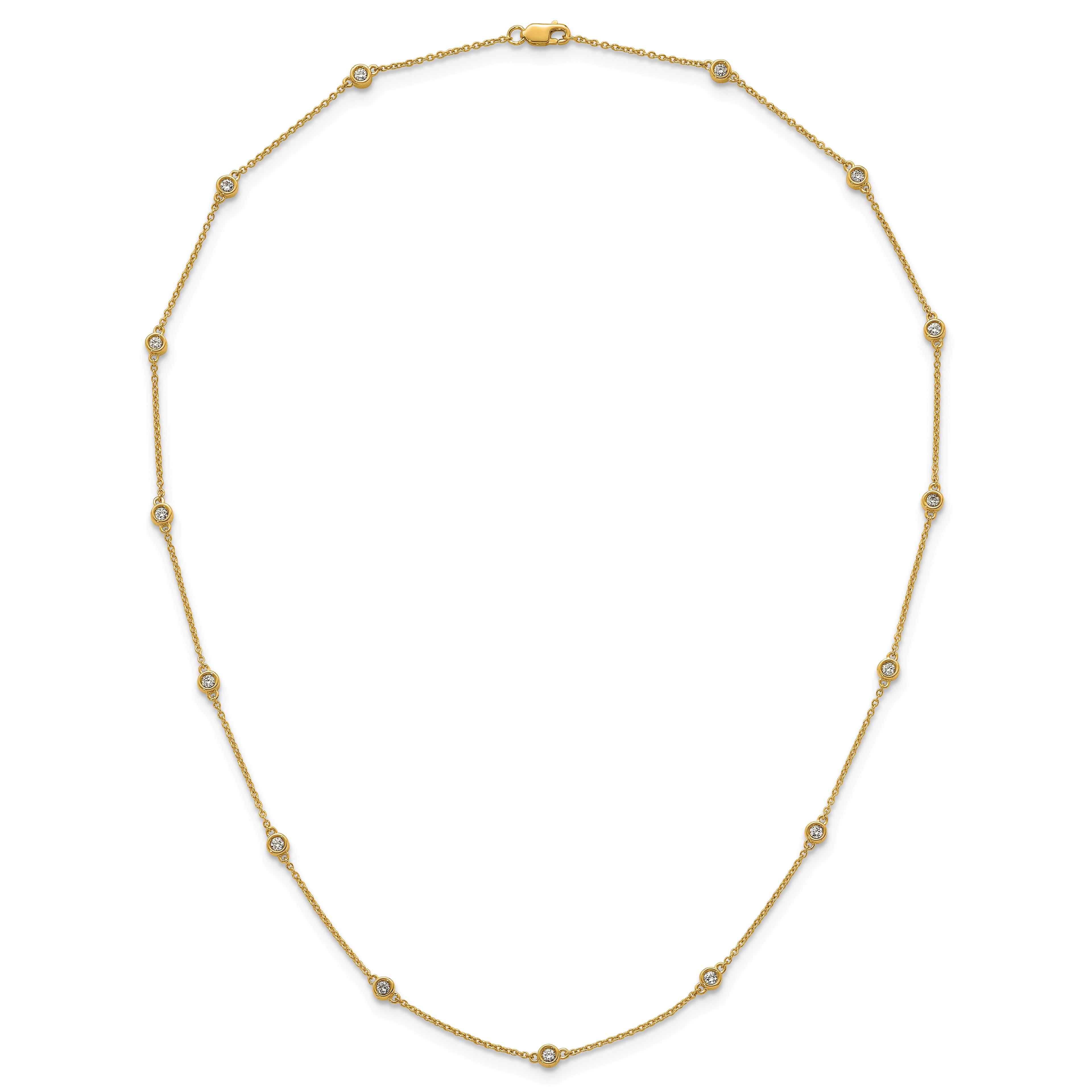14k Complete 1/2 carat Bezel-set Diamond and Cable Chain 15-Station 18 inch Necklace
