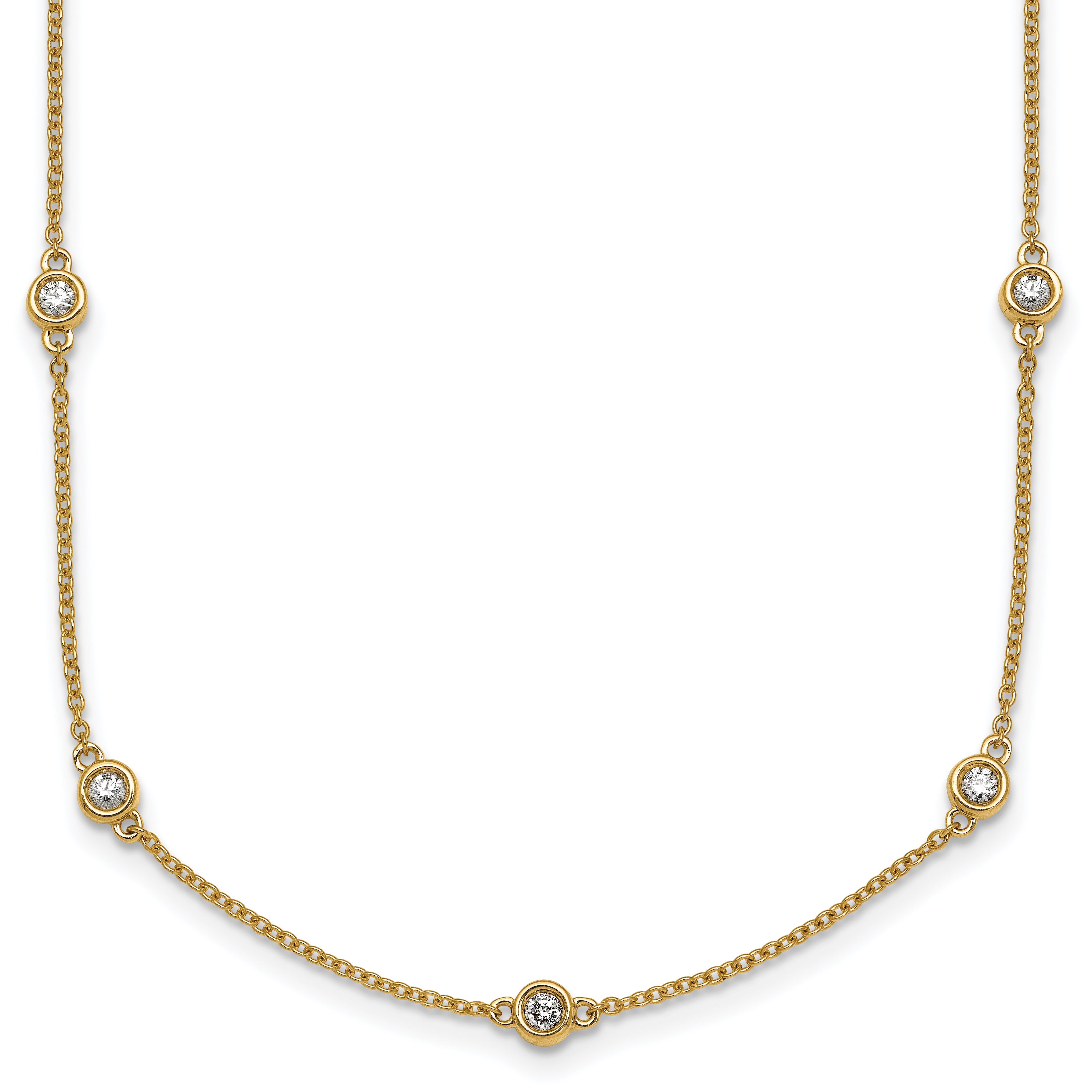 14k Complete 5/8 carat Bezel-set Diamond and Cable Chain 17-Station 20 inch Necklace