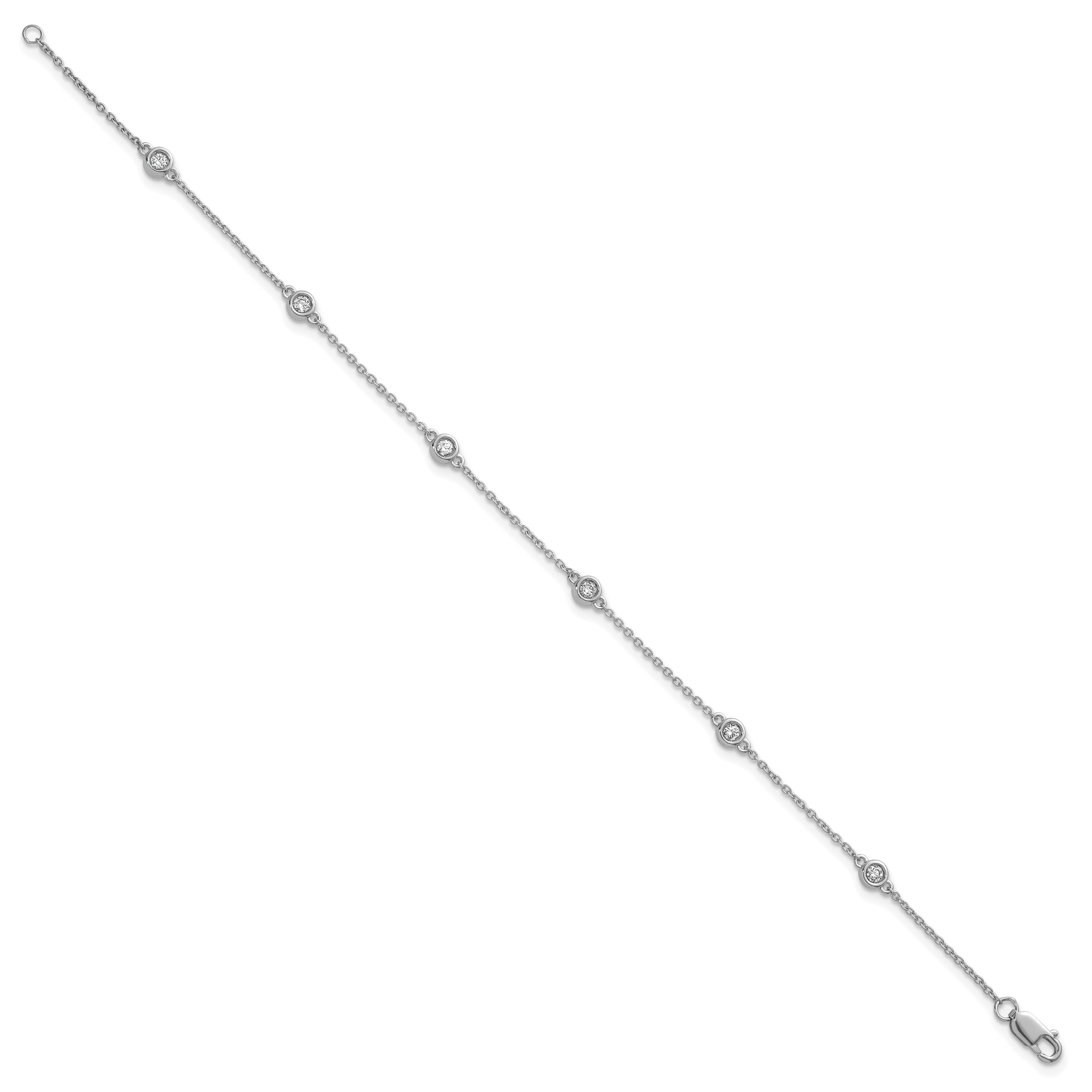 14k White Gold Complete 1/5 carat Bezel-set Diamond and Cable Chain 6-Station 7 inch Bracelet Secondary image