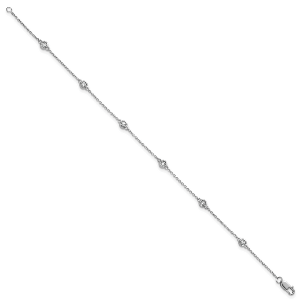 14k White Gold Complete 1/5 carat Bezel-set Diamond and Cable Chain 6-Station 7 inch Bracelet