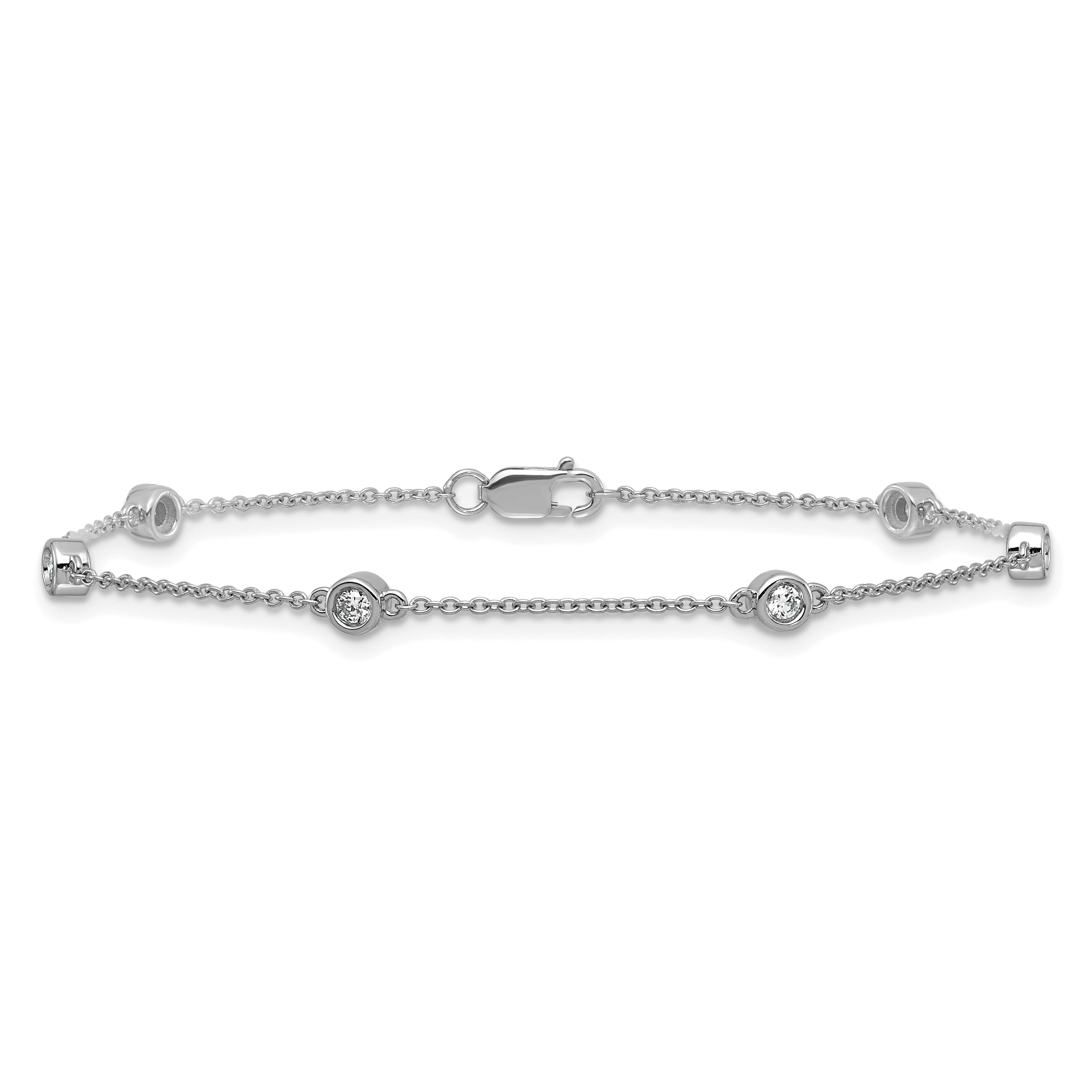 14k White Gold Complete 1/5 carat Bezel-set Diamond and Cable Chain 6-Station 7 inch Bracelet