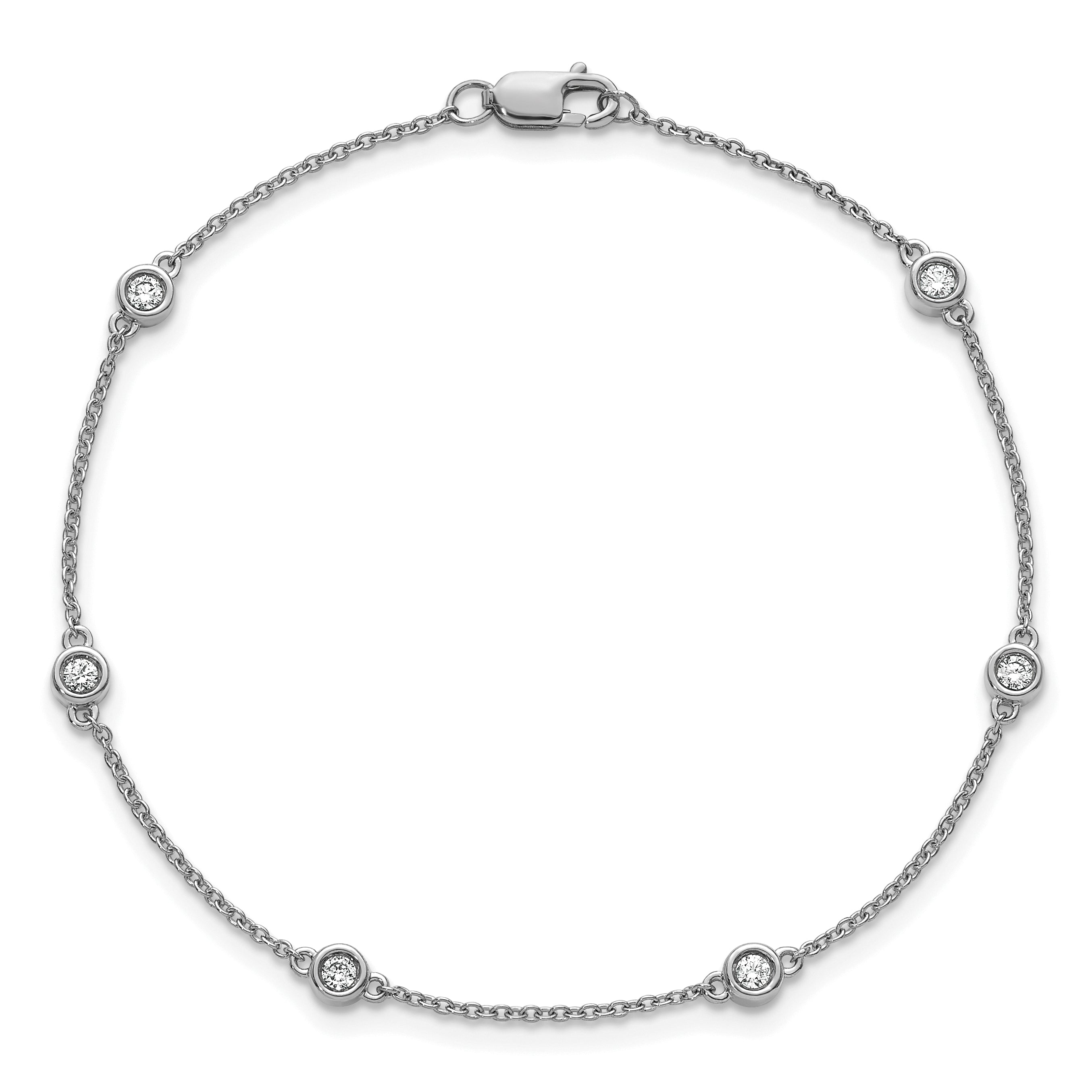 14k White Gold Complete 1/5 carat Bezel-set Diamond and Cable Chain 6-Station 7 inch Bracelet