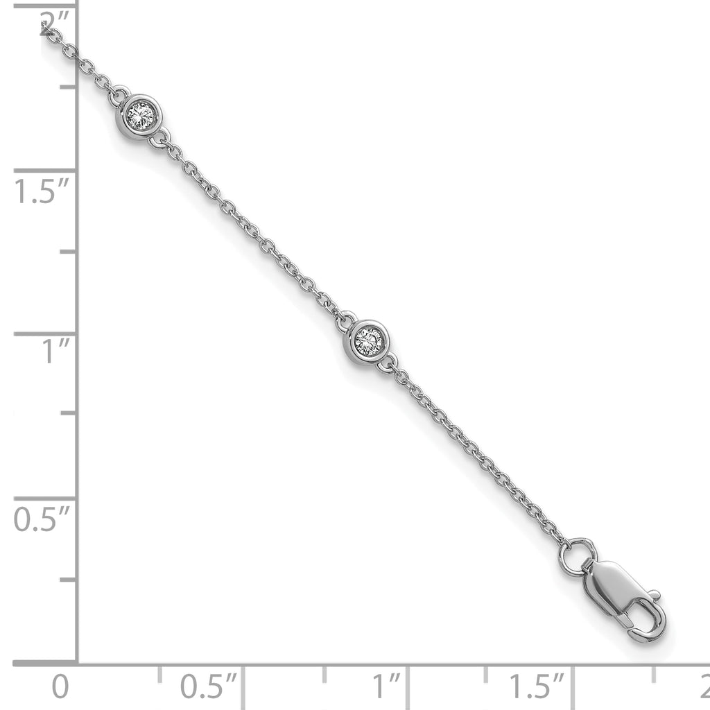 14k White Gold Complete 1/5 carat Bezel-set Diamond and Cable Chain 6-Station 7 inch Bracelet