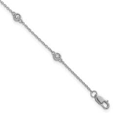 14k White Gold Complete 1/5 carat Bezel-set Diamond and Cable Chain 6-Station 7 inch Bracelet