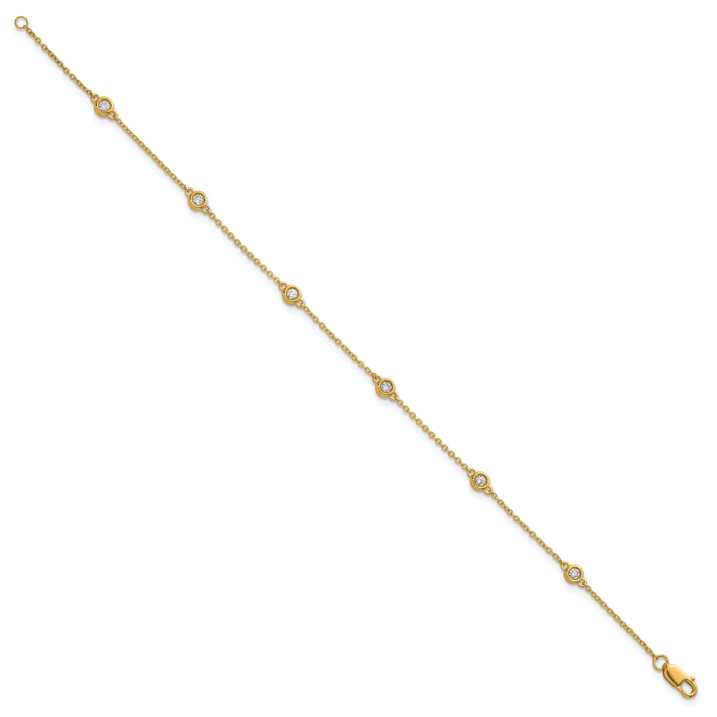 14k Complete 1/5 carat Bezel-set Diamond and Cable Chain 6-Station 7 inch Bracelet