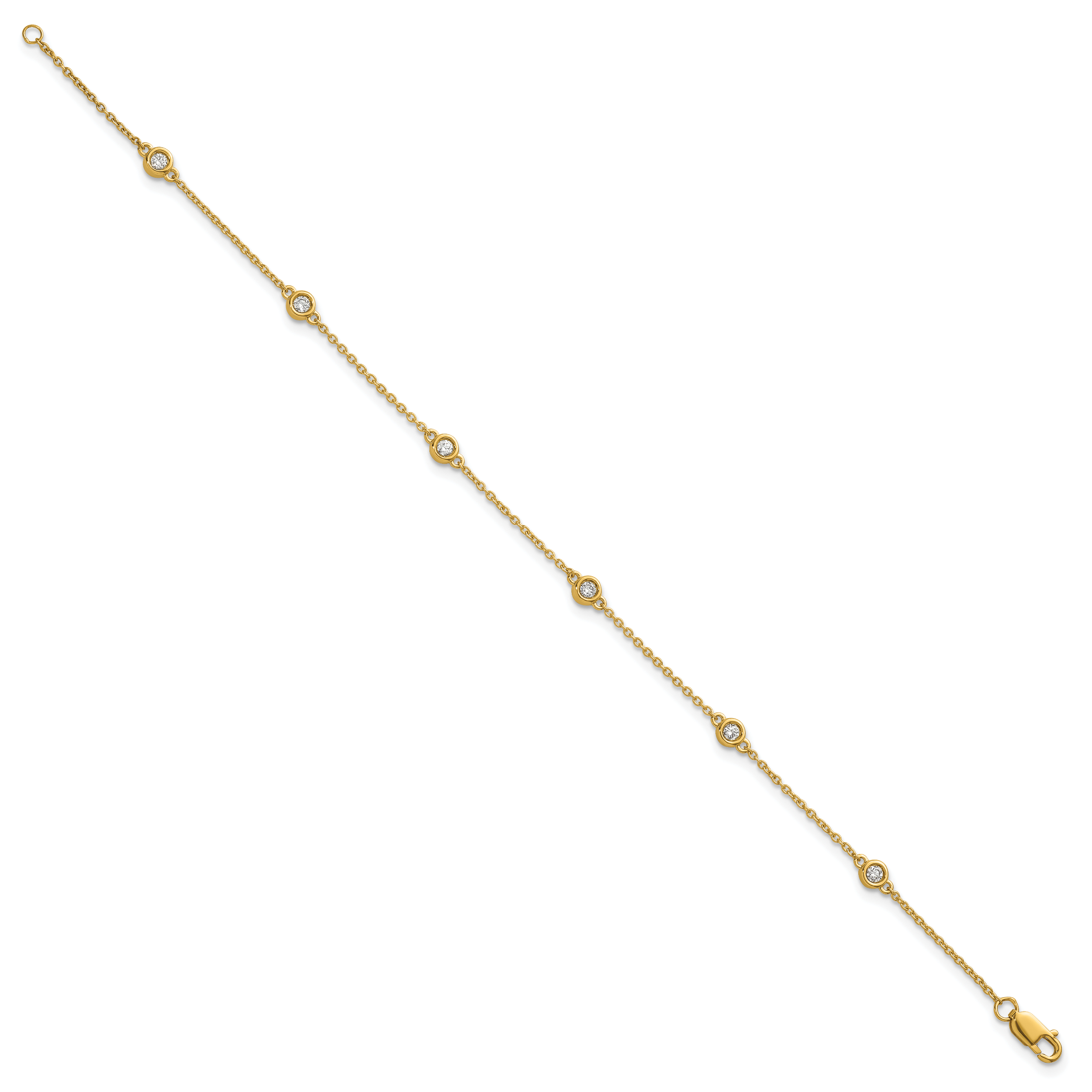 14k Complete 1/5 carat Bezel-set Diamond and Cable Chain 6-Station 7 inch Bracelet