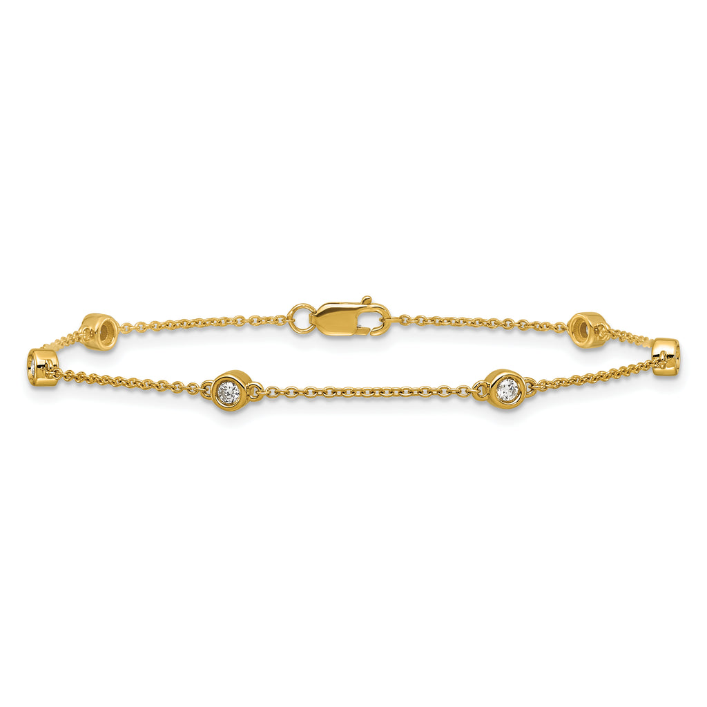 14k Complete 1/5 carat Bezel-set Diamond and Cable Chain 6-Station 7 inch Bracelet