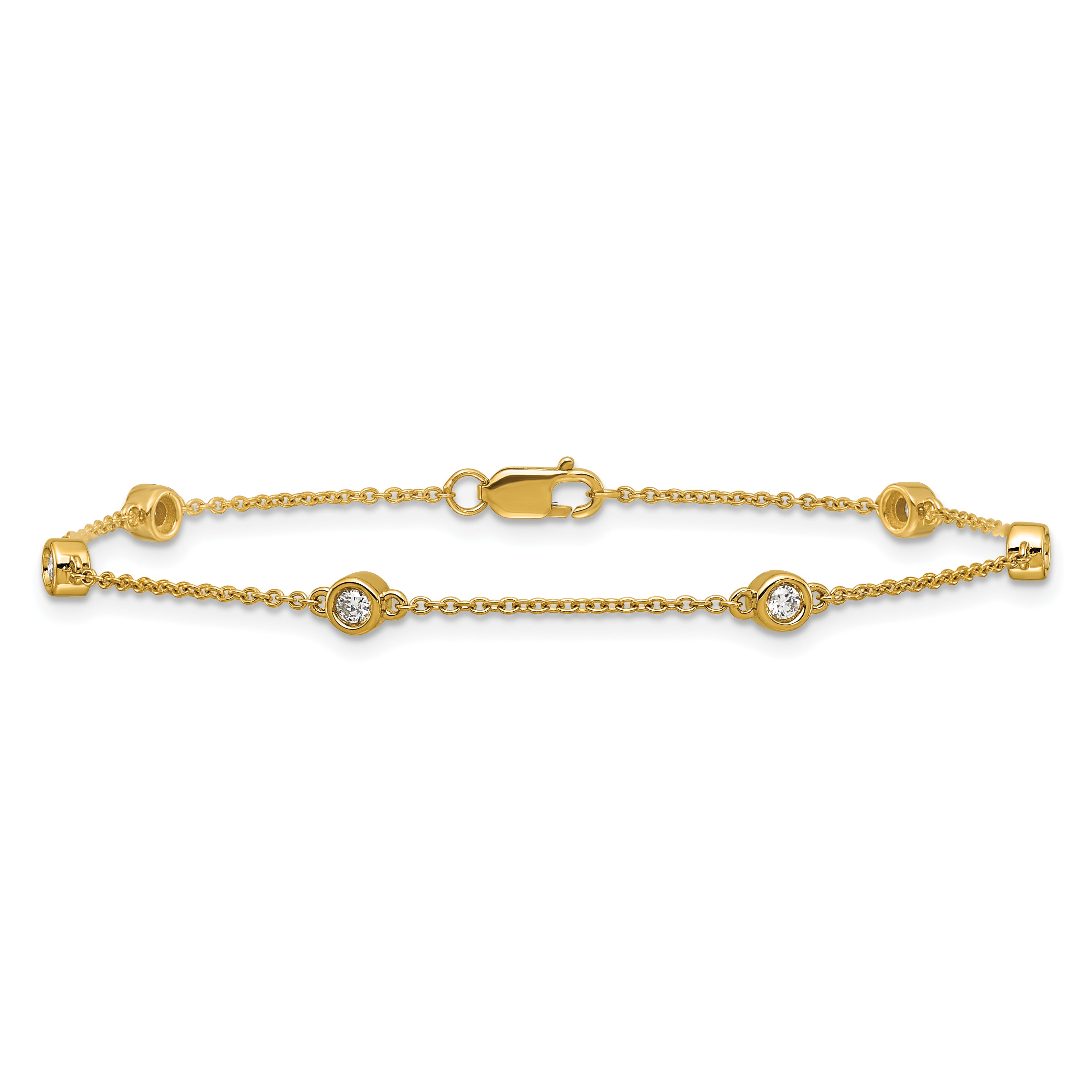 14k Complete 1/5 carat Bezel-set Diamond and Cable Chain 6-Station 7 inch Bracelet