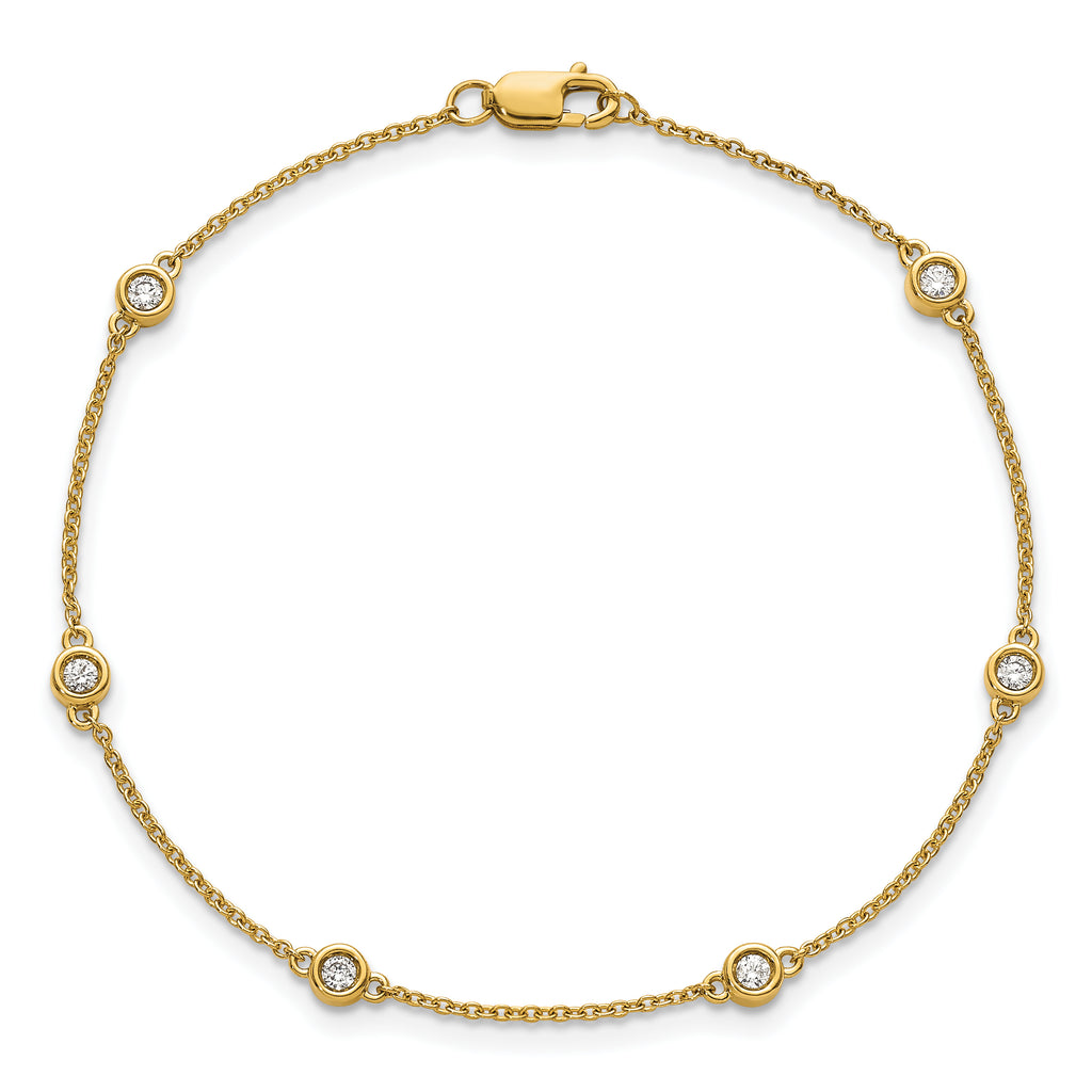 14k Complete 1/5 carat Bezel-set Diamond and Cable Chain 6-Station 7 inch Bracelet