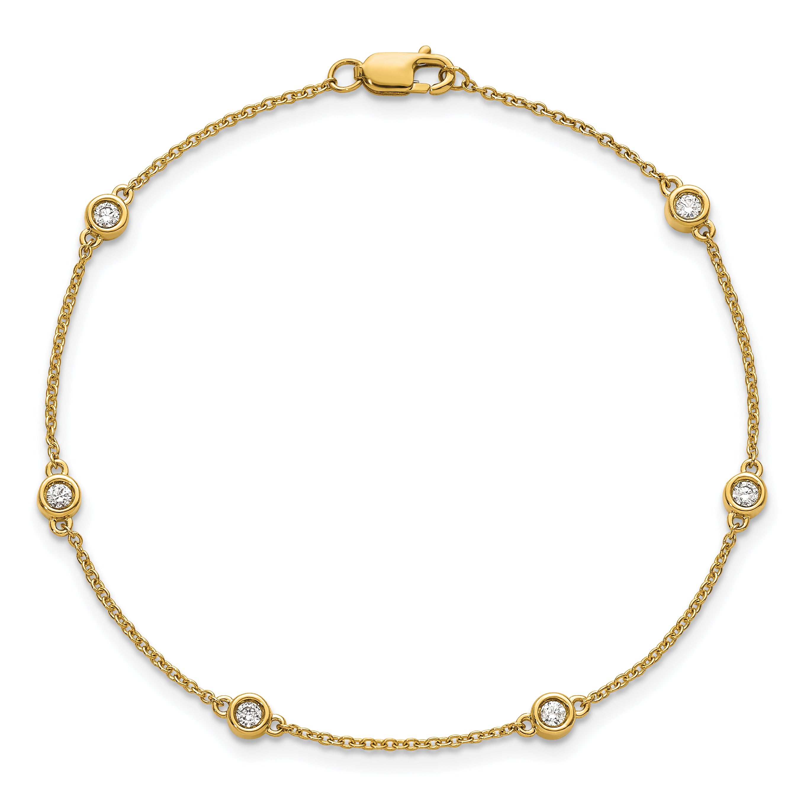 14k Complete 1/5 carat Bezel-set Diamond and Cable Chain 6-Station 7 inch Bracelet