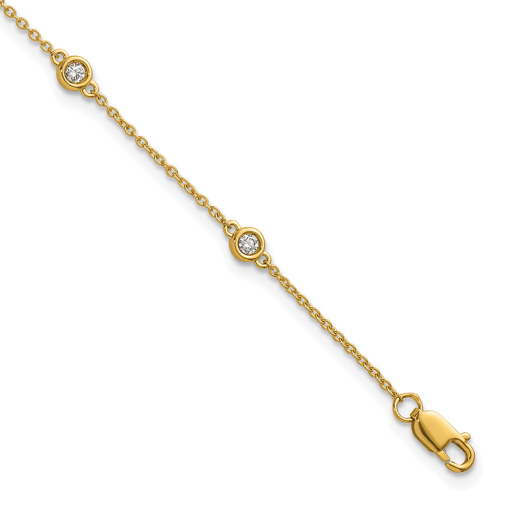 14k Complete 1/5 carat Bezel-set Diamond and Cable Chain 6-Station 7 inch Bracelet
