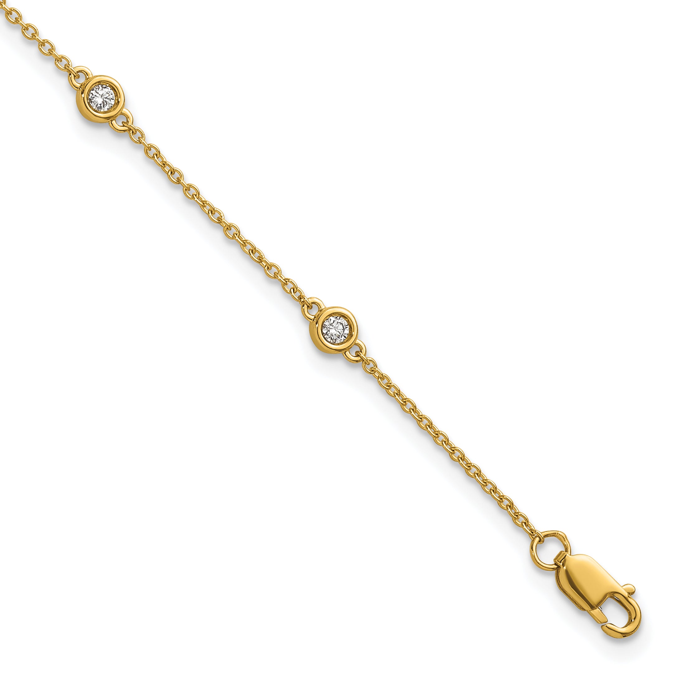 14k Complete 1/5 carat Bezel-set Diamond and Cable Chain 6-Station 7 inch Bracelet