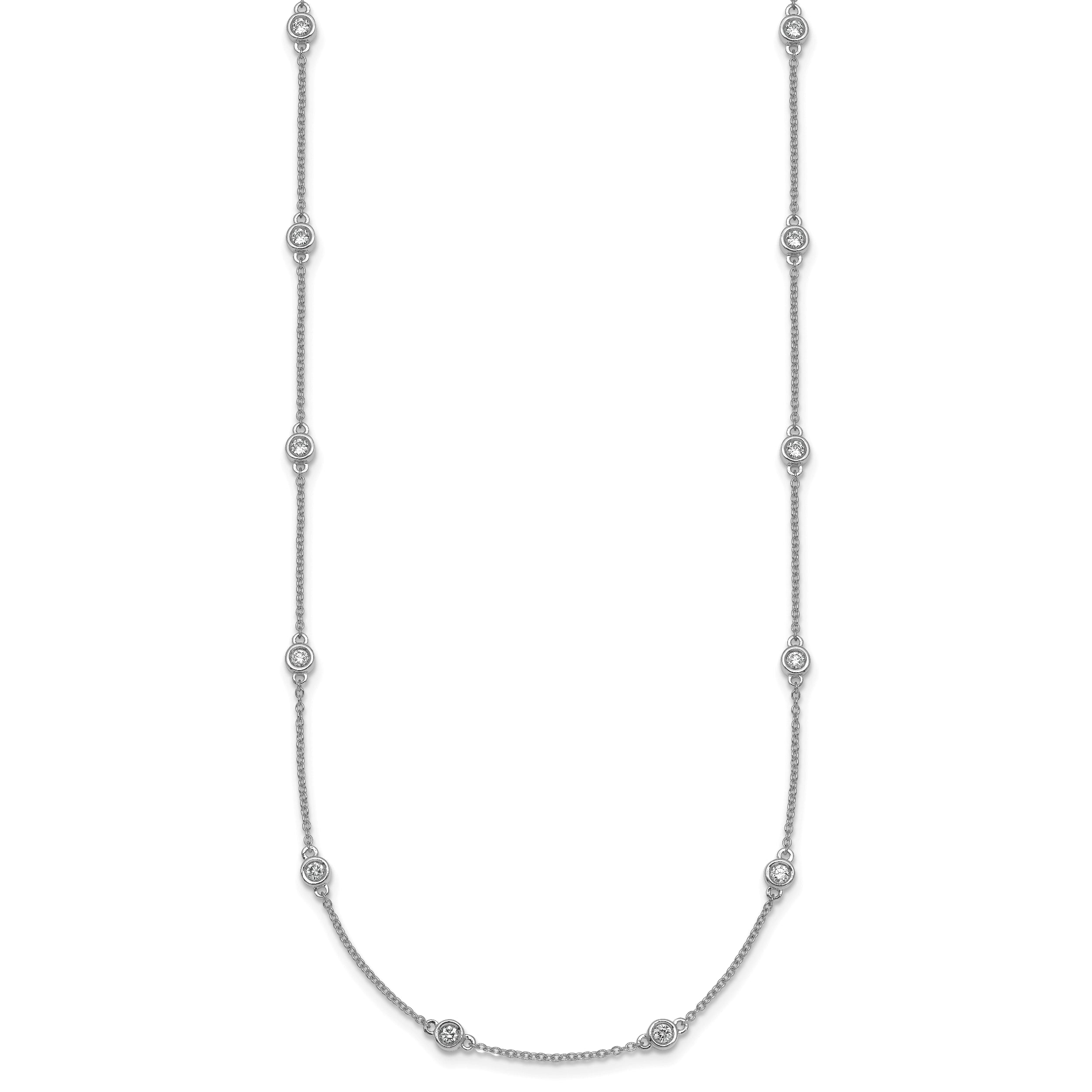 14k White Gold Complete 3/4 carat Bezel-set Diamond and Cable Chain 20-Station 20 inch Necklace