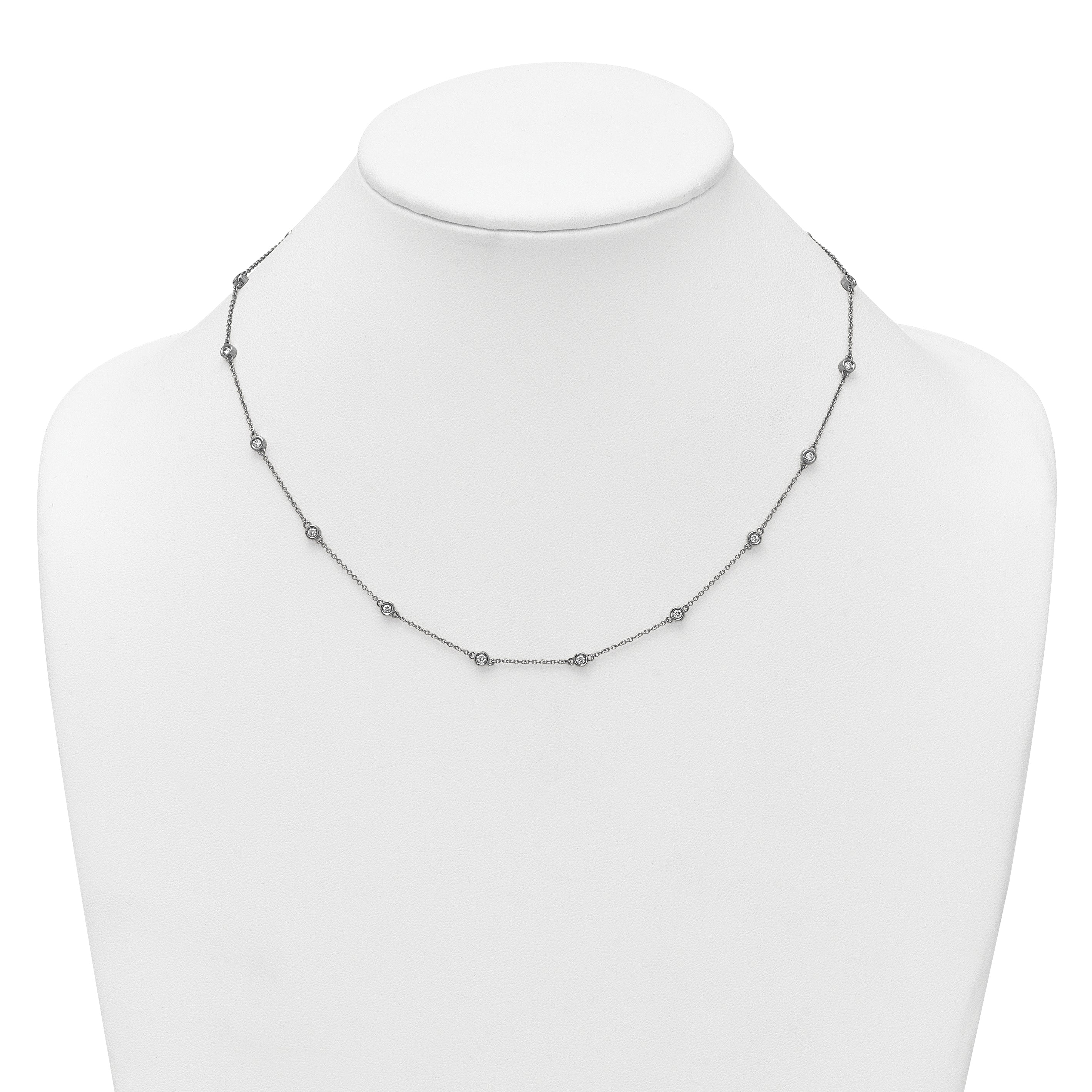 14k White Gold Complete 5/8 carat Bezel-set Diamond and Cable Chain 18-Station 18 inch Necklace