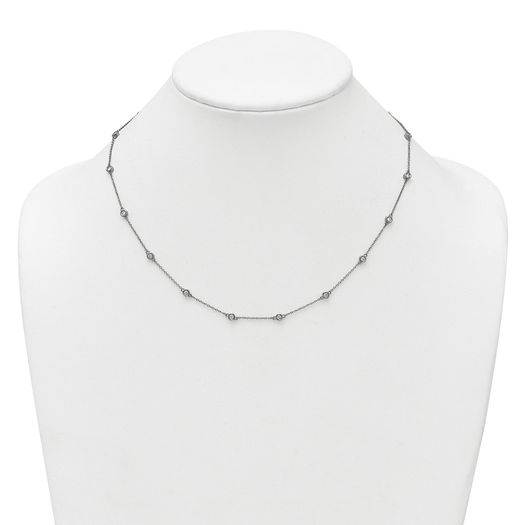 14k White Gold Complete 5/8 carat Bezel-set Diamond and Cable Chain 18-Station 18 inch Necklace