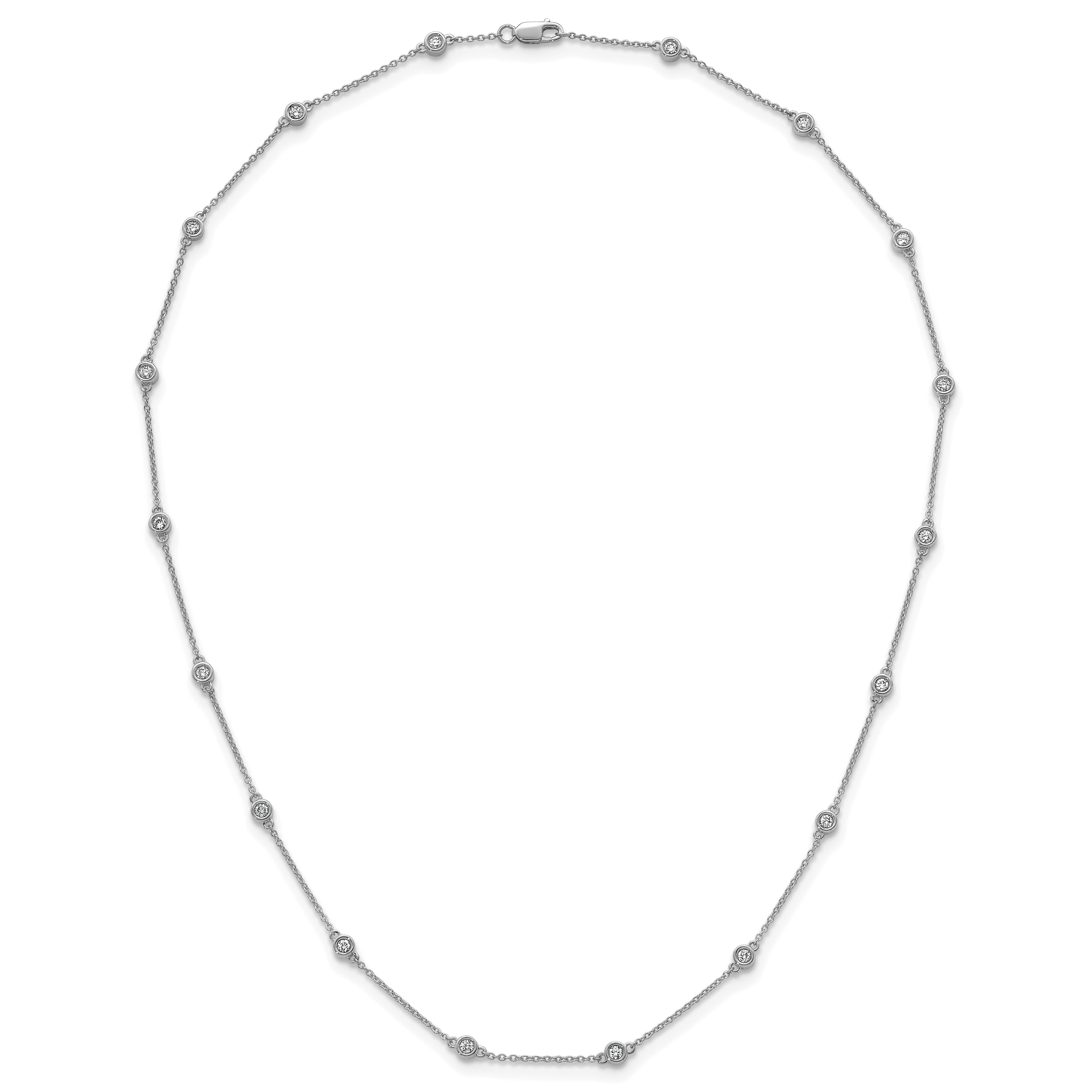 14k White Gold Complete 5/8 carat Bezel-set Diamond and Cable Chain 18-Station 18 inch Necklace