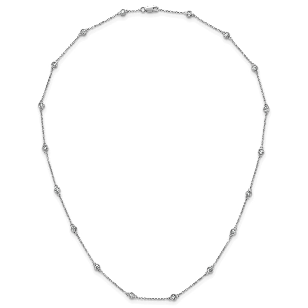 14k White Gold Complete 5/8 carat Bezel-set Diamond and Cable Chain 18-Station 18 inch Necklace