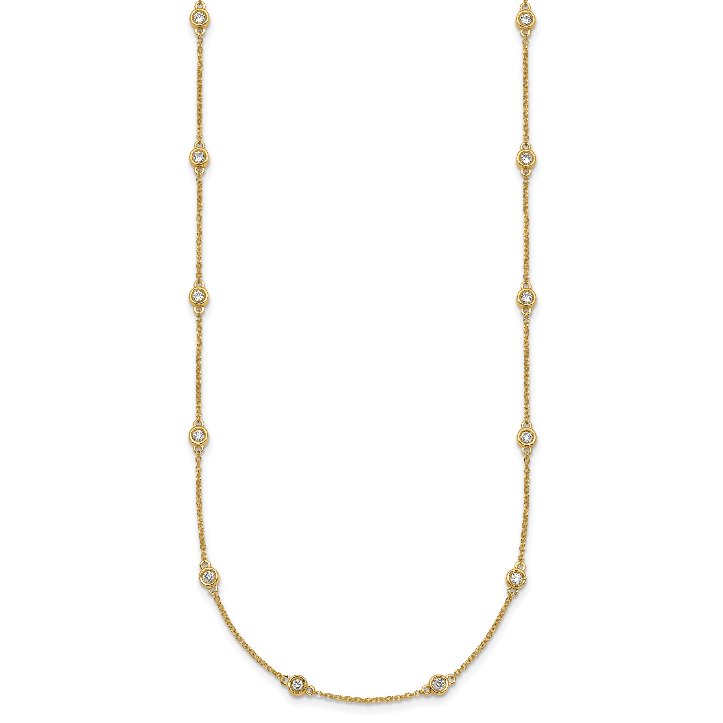 14k Complete 3/4 carat Bezel-set Diamond and Cable Chain 20-Station 20 inch Necklace