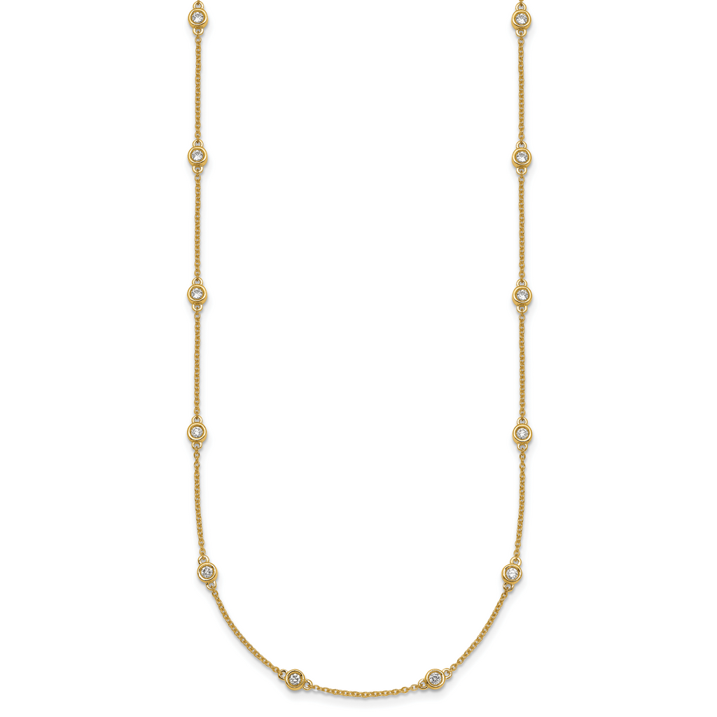14k Complete 3/4 carat Bezel-set Diamond and Cable Chain 20-Station 20 inch Necklace