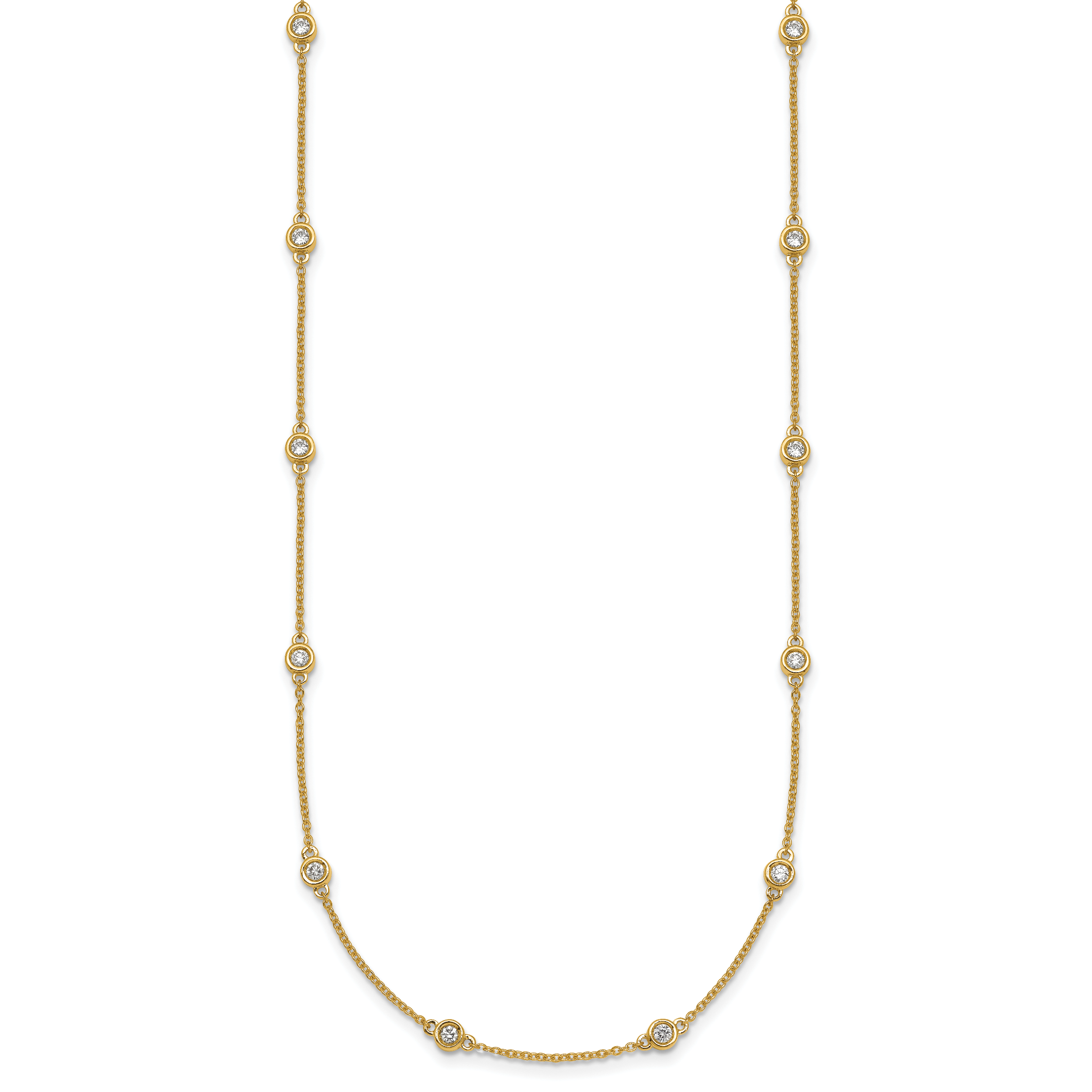 14k Complete 3/4 carat Bezel-set Diamond and Cable Chain 20-Station 20 inch Necklace