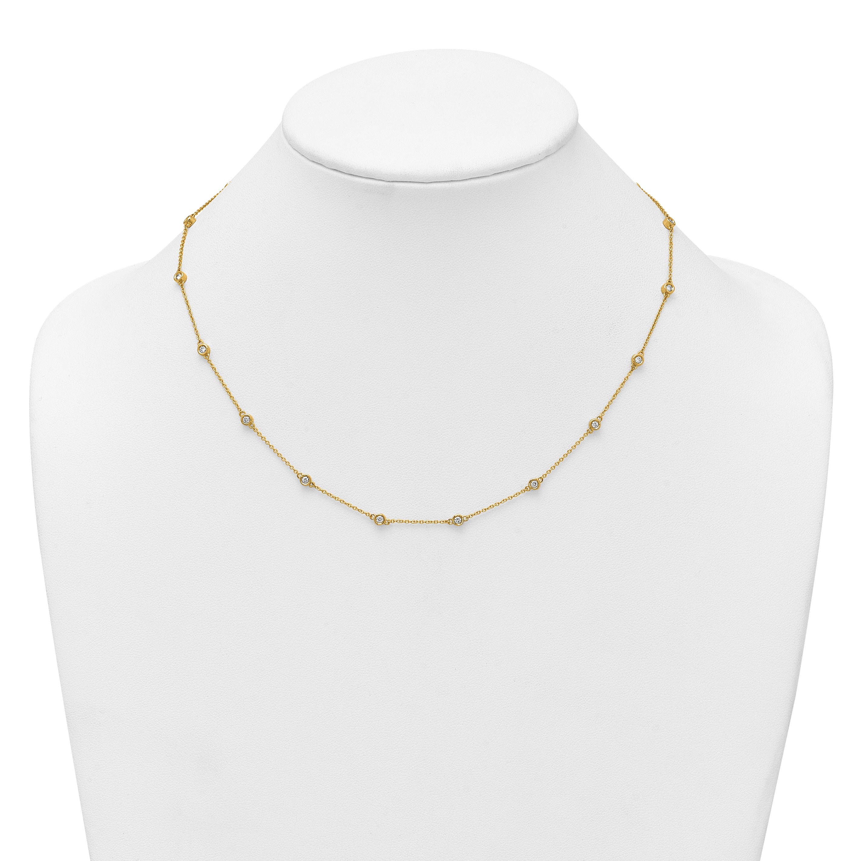 14k Complete 5/8 carat Bezel-set Diamond and Cable Chain 18-Station 18 inch Necklace