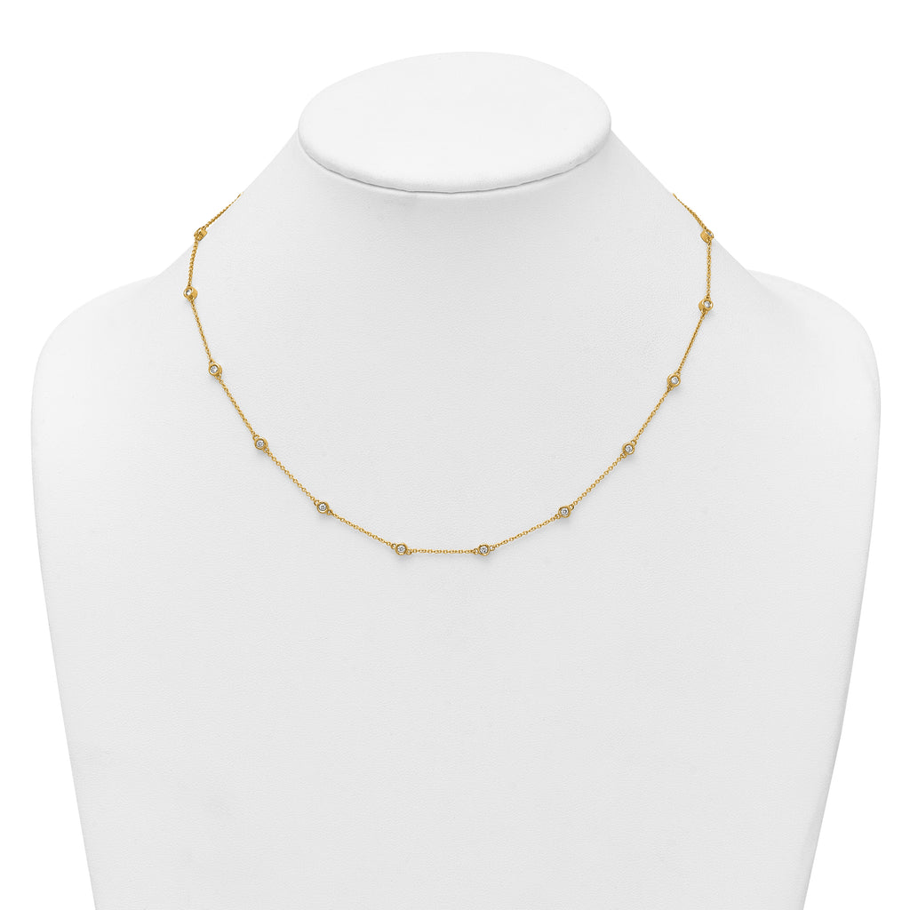 14k Complete 5/8 carat Bezel-set Diamond and Cable Chain 18-Station 18 inch Necklace